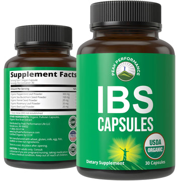 USDA Organic IBS Capsules for Relief, Ingestion, Bloating, Gas. Irritable Bowel Supplement with 5 Handpicked Organic Ingredients. Peppermint Oil, Sea Buckthorn, Fennel Seed, Rosemary Leaf, Basil Leaf Peak Performance buy supplements canada