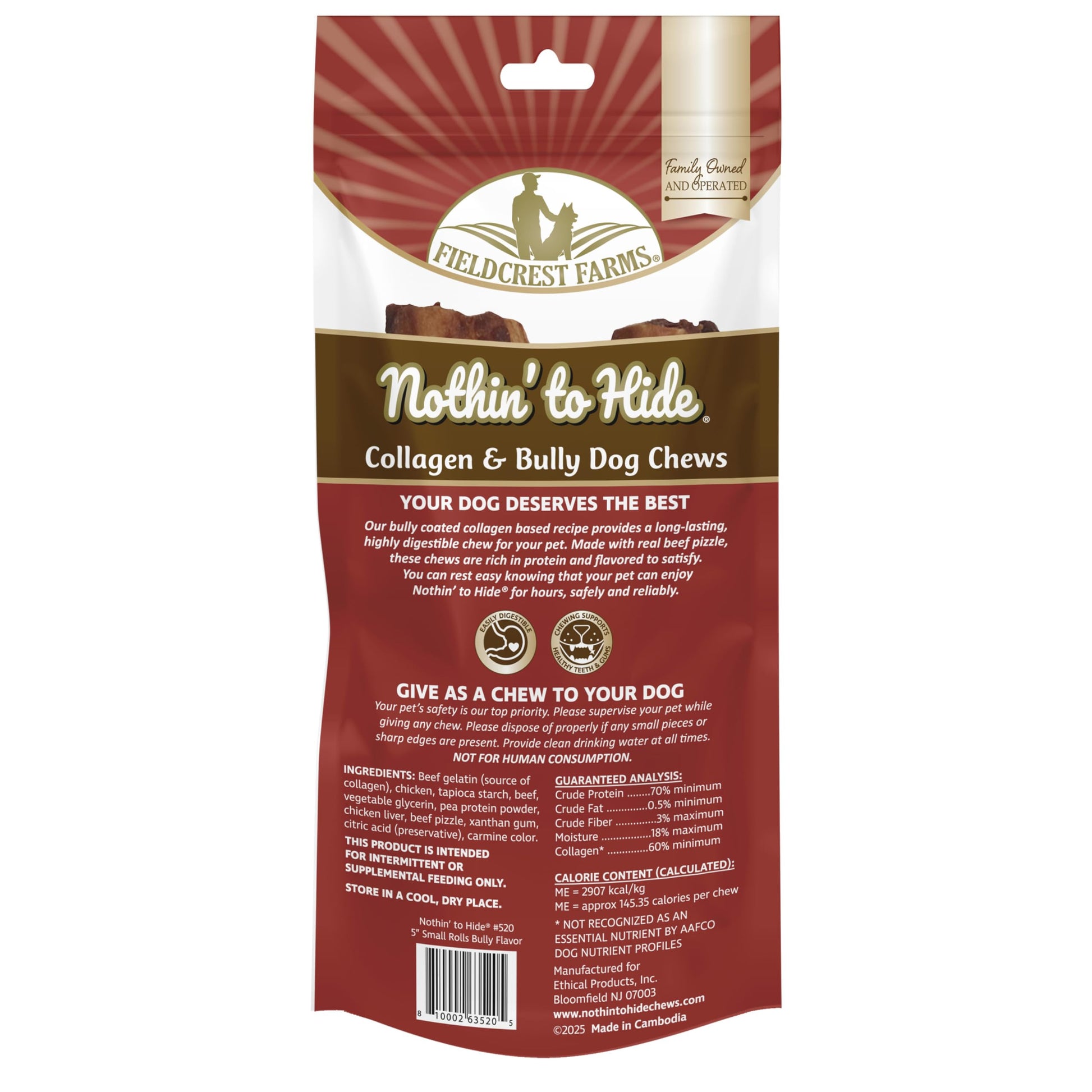 Fieldcrest Farms Nothin’ to Hide Collagen & Bully Small Rolls, 5 Inch, Beef Bully Flavor, Highly Digestible Chews That Support Skin, Coat, Joints & Muscles, for Moderate Chewers Under 25 Lbs, 2 Pack Fieldcrest Farms buy supplements canada