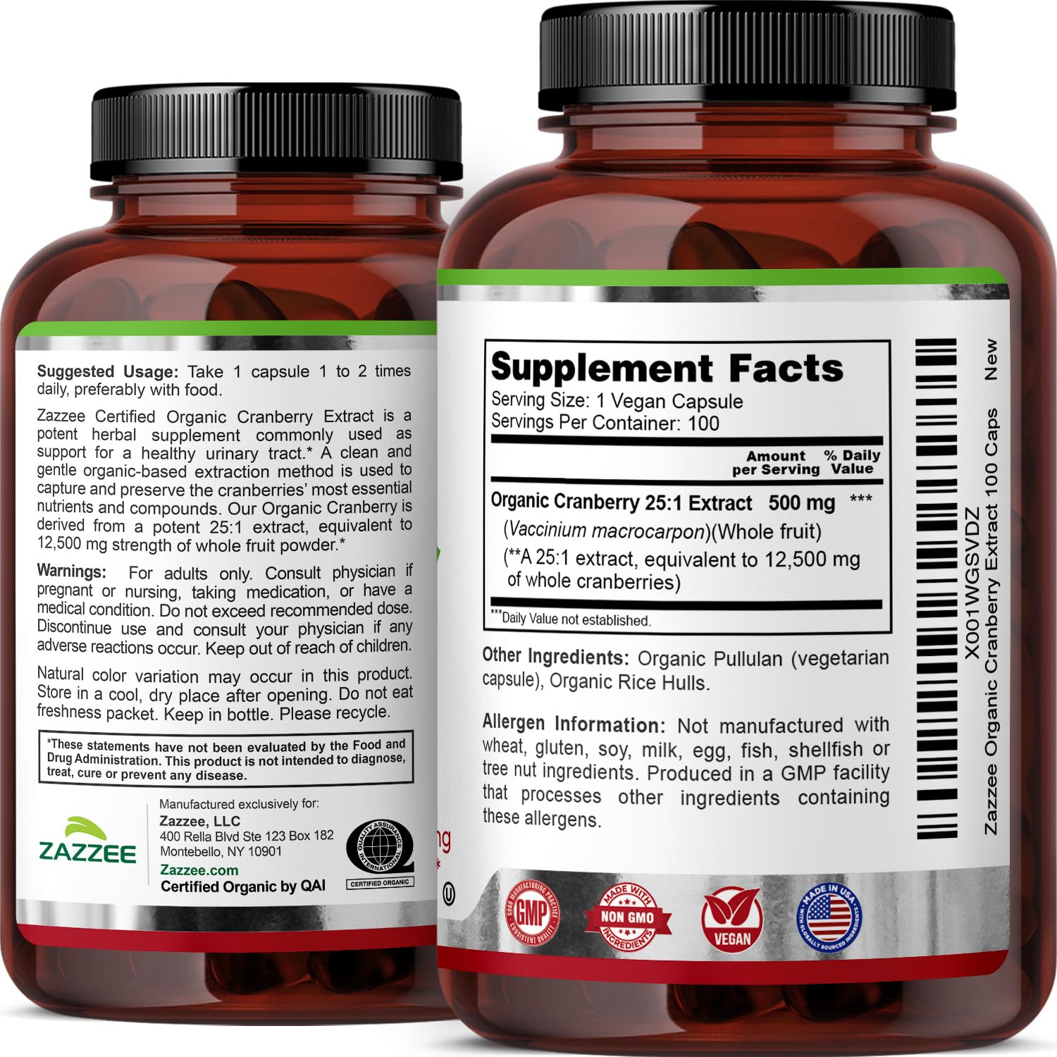 Zazzee USDA Organic Cranberry 25:1 Extract, 500 mg per Capsule, 100 Vegan Capsules, 3+ Month Supply, Certified Kosher, Vaccinium Macrocarpon, Urinary Tract & Bladder Support Zazzee buy supplements canada