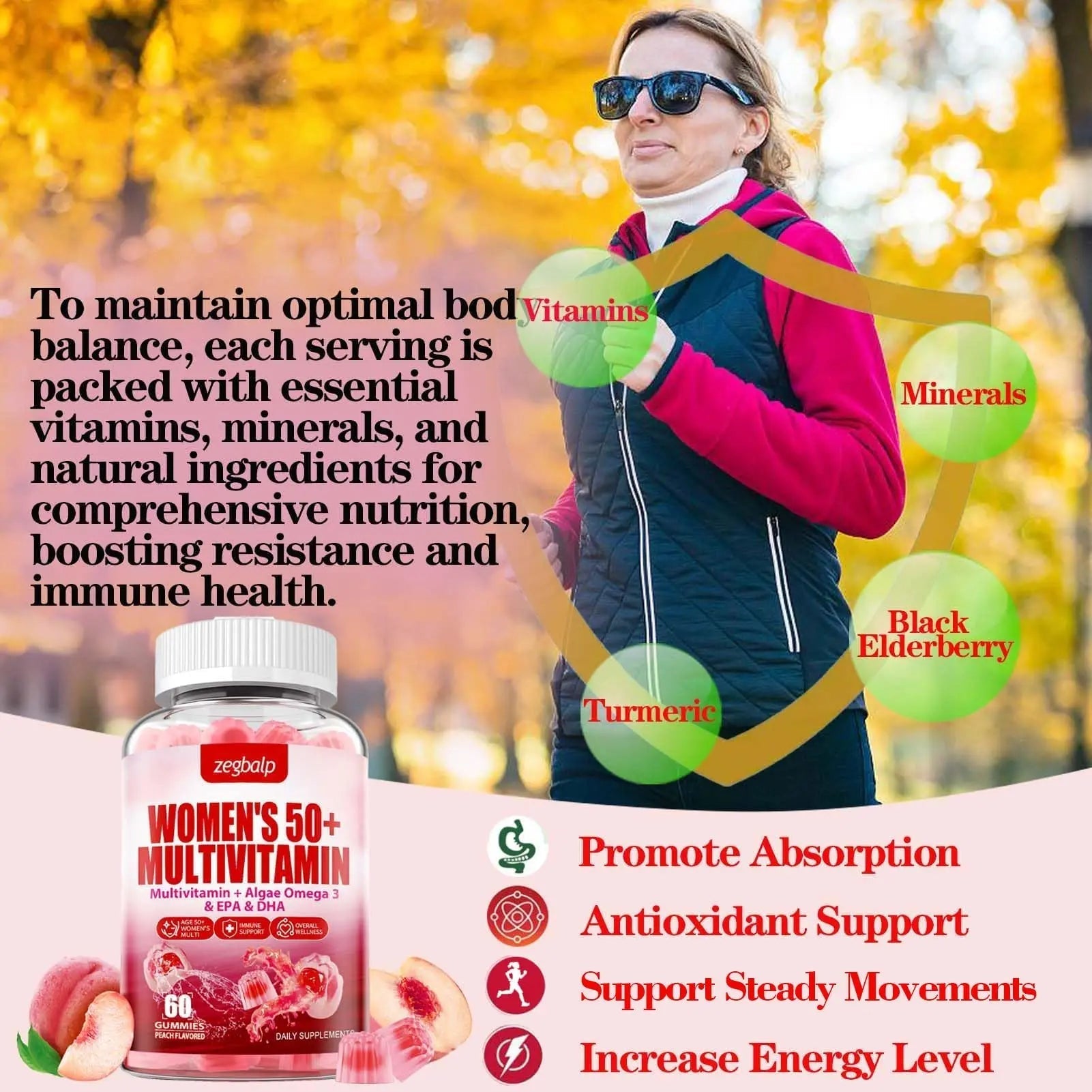 ZEGBALP Sugar-Free Womens Multivitamin 50 Plus Gummies with Calcium, Magnesium, Zinc, Vitamin A, C, D3, E, K2, B Complex, Folate, Biotin ZEGBALP buy supplements canada
