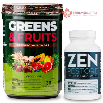 Nutrology Greens & Fruits Powder-Naturally Sourced Superfood, Chocolate (30 Servings) Zen Natural Magnesium Supplement (30 Servings) Nutrology buy supplements canada