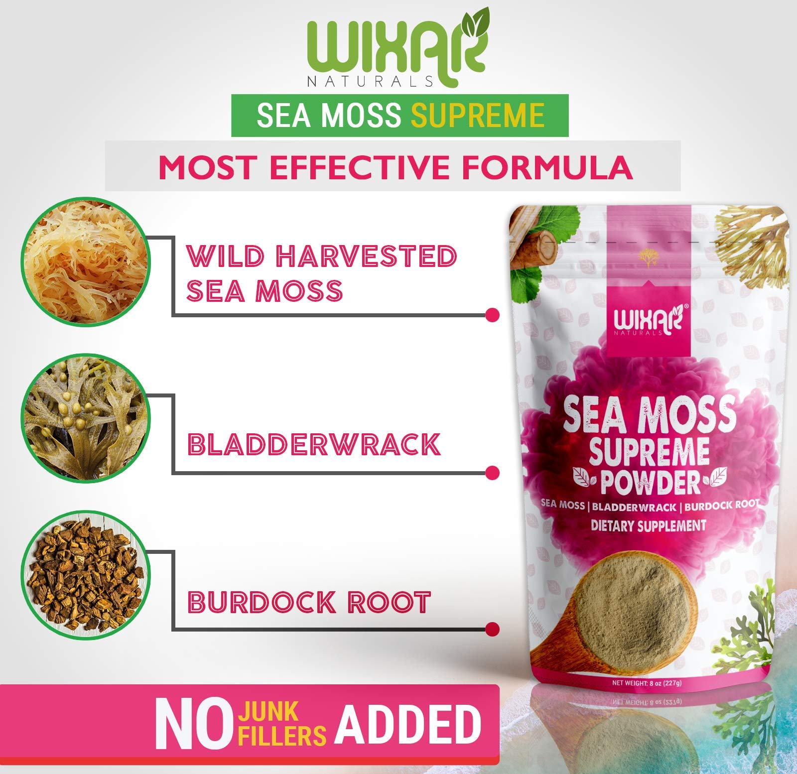 Wixar Wildcrafted Sea Moss Powder – (8 Ounces) – Natural Irish Sea Moss and Bladderwra WIXAR NATURALS buy supplements canada
