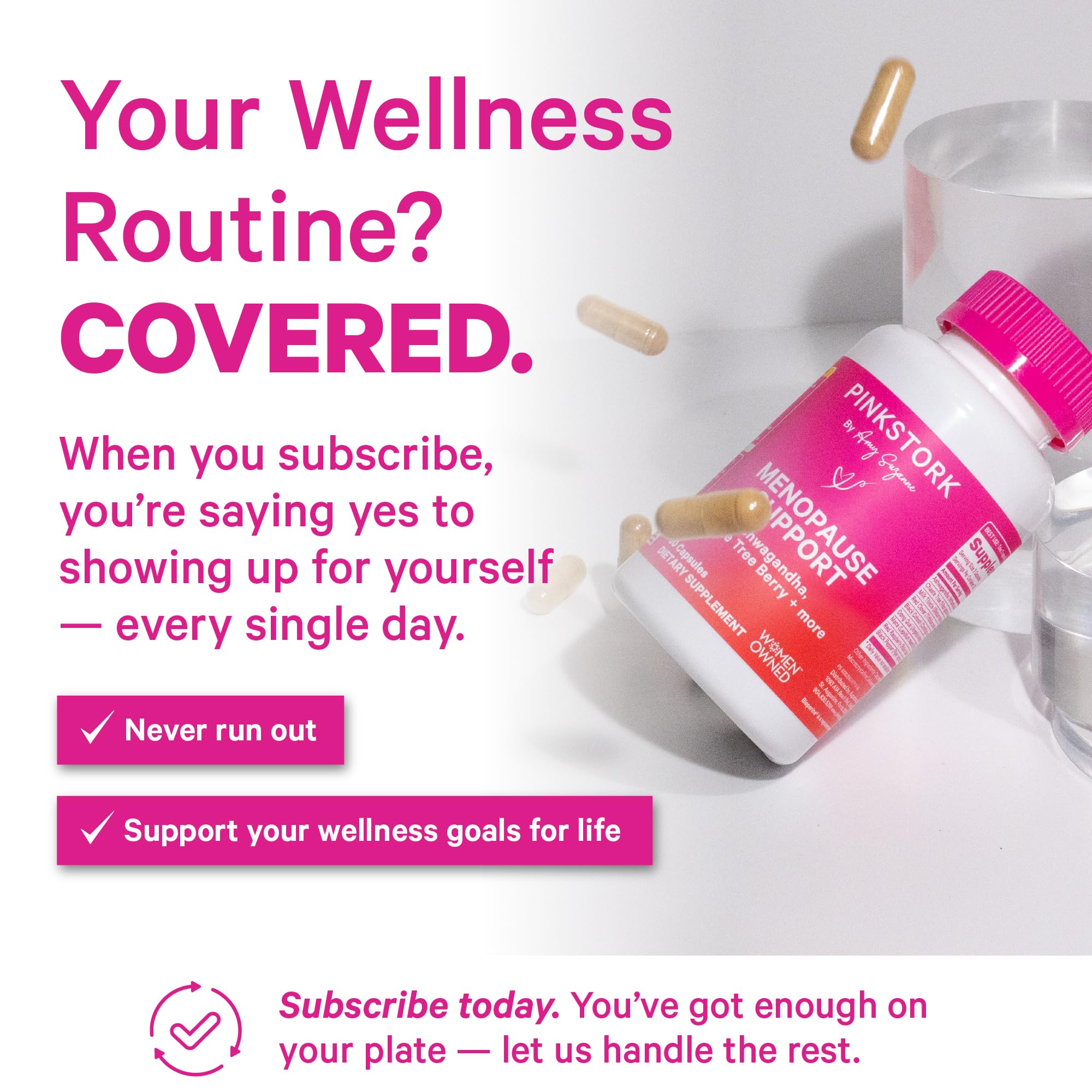 Pink Stork Menopause Support for Women - Hot Flash, Mood, Sleep, Weight, Cortisol & Hormonal Balance - Vegan, Estrogen-Free Perimenopause Relief - Ashwagandha, Maca - 60 Capsules Pink Stork buy supplements canada