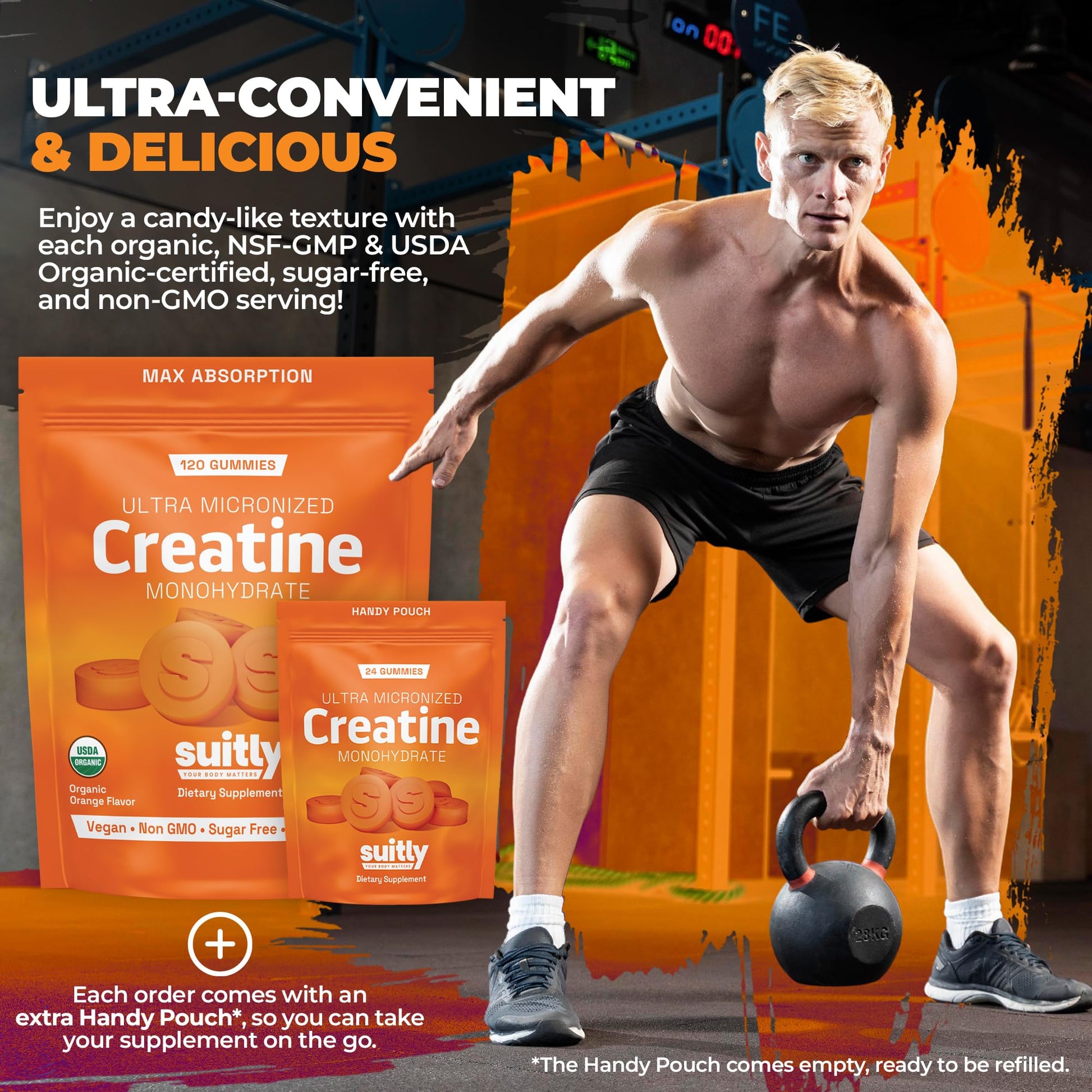 USDA Organic Ultra-Micronized Creatine Gummies for Men & Women; Orange Max Absorption 5g Creatine Gummies Sugar Free for Muscle Gain, Energy & Recovery; Muscle Builder for Women with Pouch - 120 Count Suitly buy supplements canada