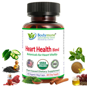 Bodymune Heart Health Blend Cholesterol Support – Organic Cardiovascular & Circulation Supplement – with Green Tea, Pomegranate & Black Seed Oil – 66 Capsules – USDA Organic, Vegan Bodymune buy supplements canada