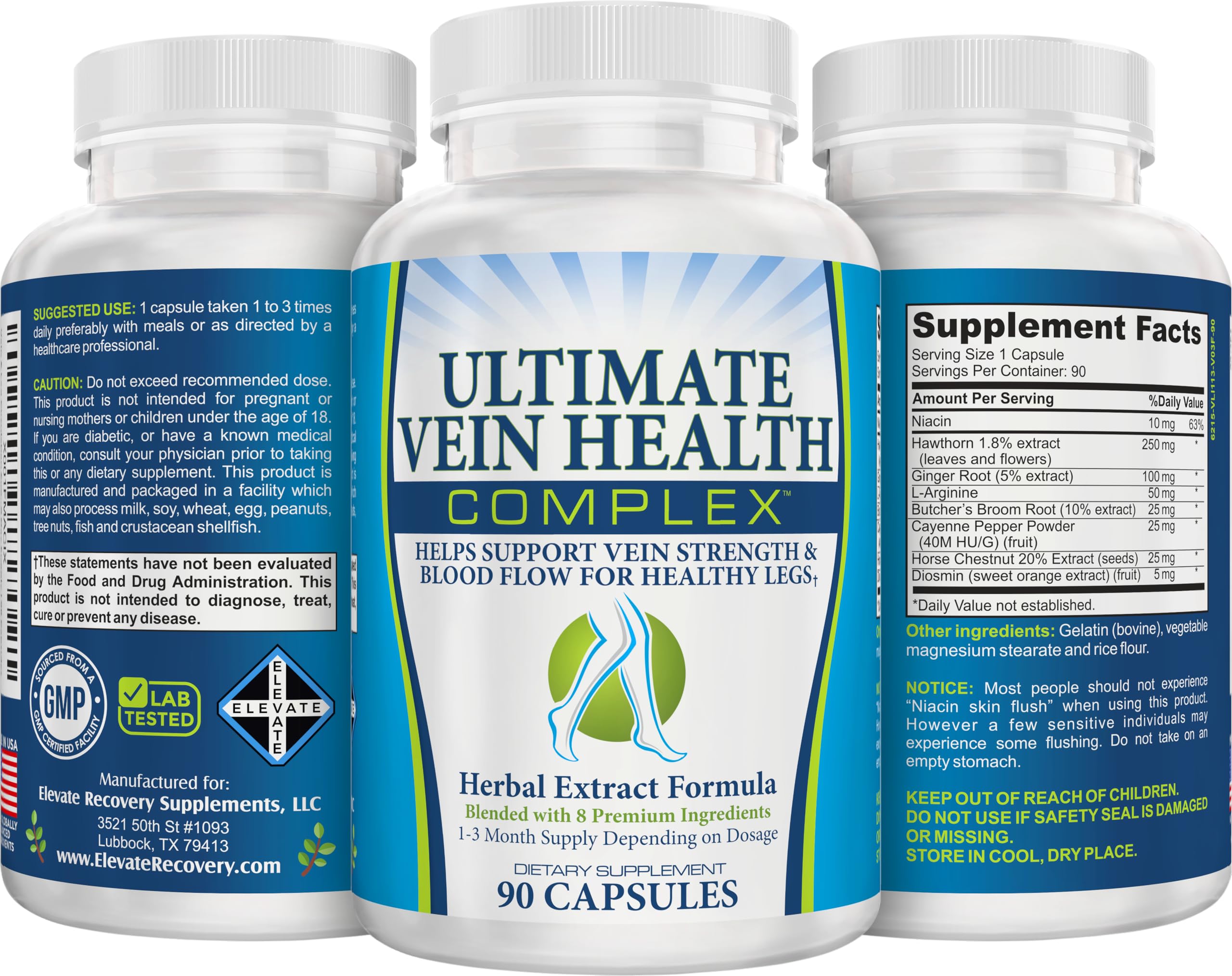 8-in-1 Vein & Leg Health Circulation Support Supplements | Leg + Vein Formula | Circulatory Support Supplement | 1-Month Supply | 90 Capsules Elevate Recovery Supplements buy supplements canada