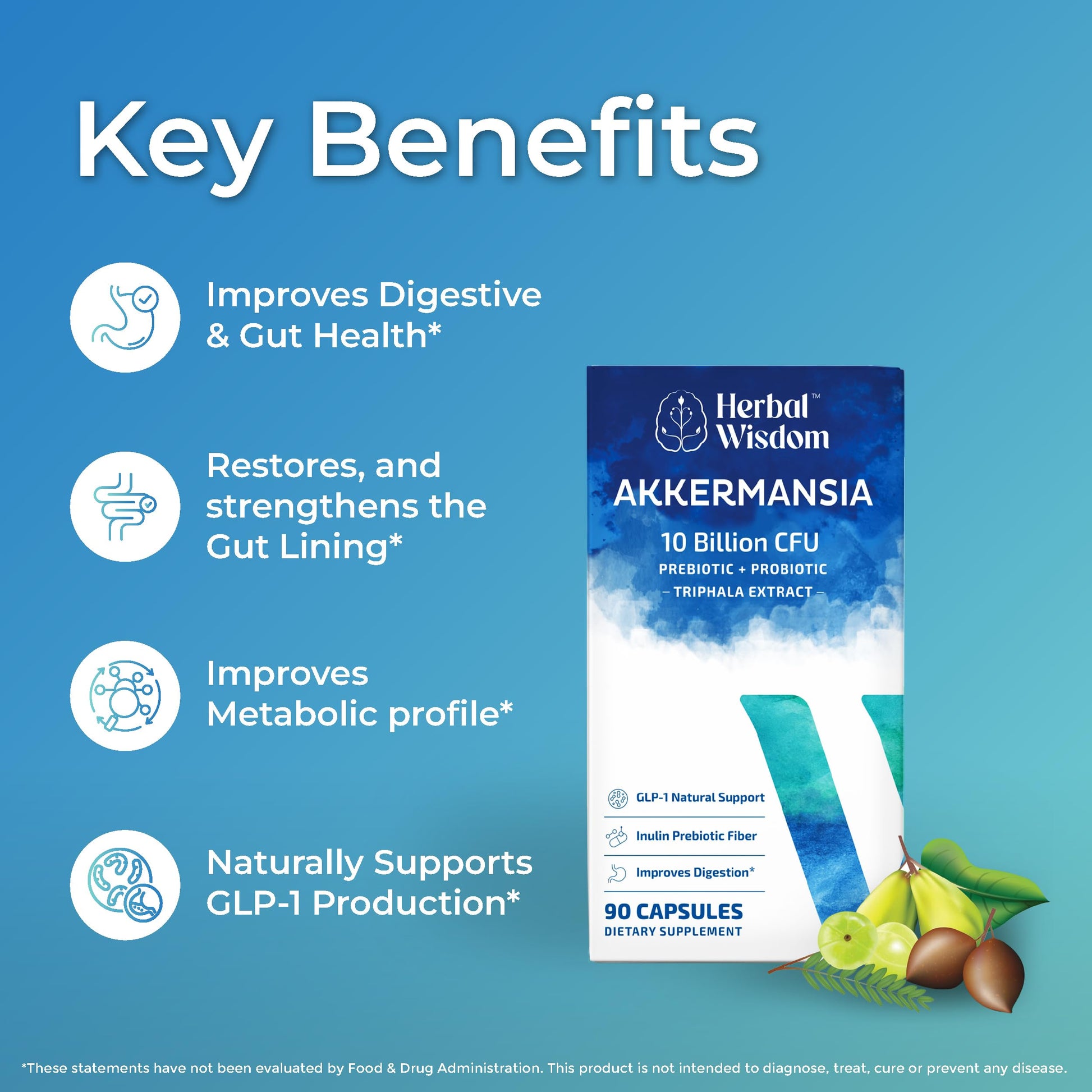 Herbal Wisdom Akkermansia Probiotic 10 Billion CFU - Advanced Support, Probiotic+Prebiotic | for Gut & Metabolism Support - No Bloating | with Inulin & Triphala Herbal Wisdom buy supplements canada