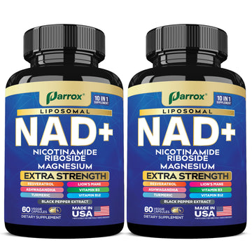Parrox NAD+ Supplement with Liposomal NAD+, Nicotinamide Riboside, Magnesium, Vitamin B3 & B12, Resveratrol, Turmeric, Ashwagandha, Lion’s Mane,10-in-1 Extra Strength (2 Pack) Parrox buy supplements canada