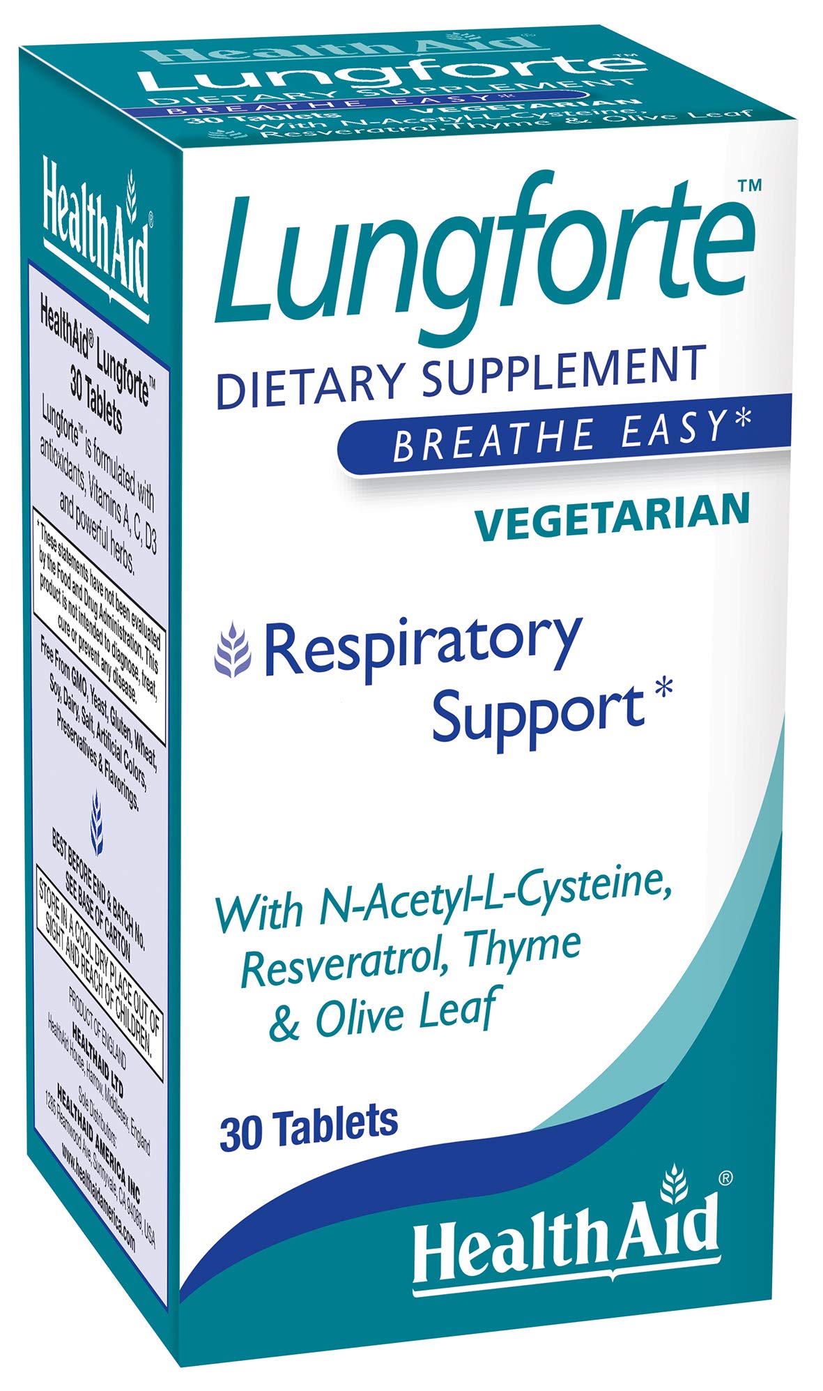 HealthAid LungForte 30 Tablets – Daily Antioxidant Lung Support with NAC, Resveratrol, Olive Leaf, Thyme & Vitamins A, C & D3 – Vegetarian, Non‑GMO HealthAid buy supplements canada