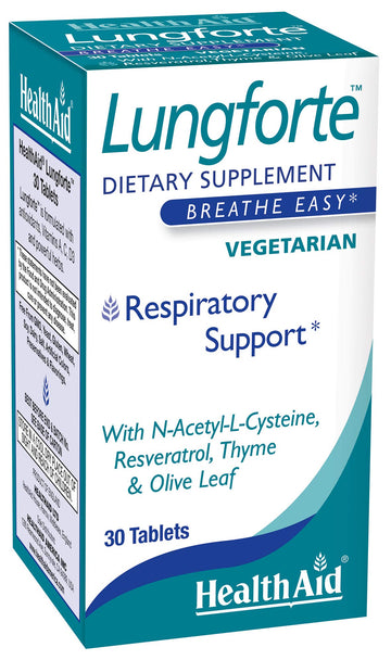 HealthAid LungForte 30 Tablets – Daily Antioxidant Lung Support with NAC, Resveratrol, Olive Leaf, Thyme & Vitamins A, C & D3 – Vegetarian, Non‑GMO HealthAid buy supplements canada