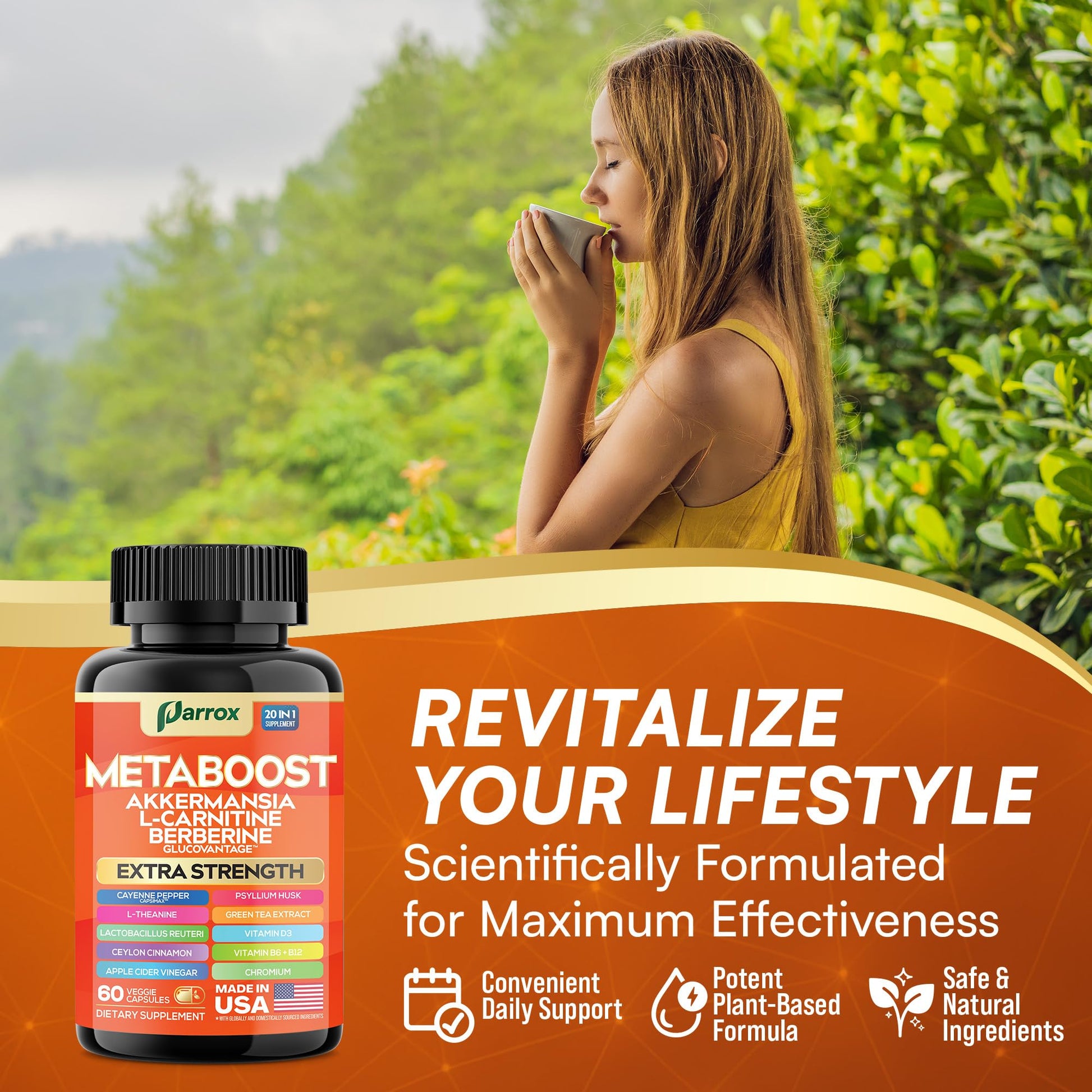 GLP-1 Booster Supplement, Akkermansia, L-Carnitine, Berberine (GlucoVantage), Methylfolate, Methylated B12, Chromium, Capsimax, Psyllium Husk, Probiotics Vitamins D3, B6, 20-in-1 Plant-Based (60 Caps) Parrox buy supplements canada
