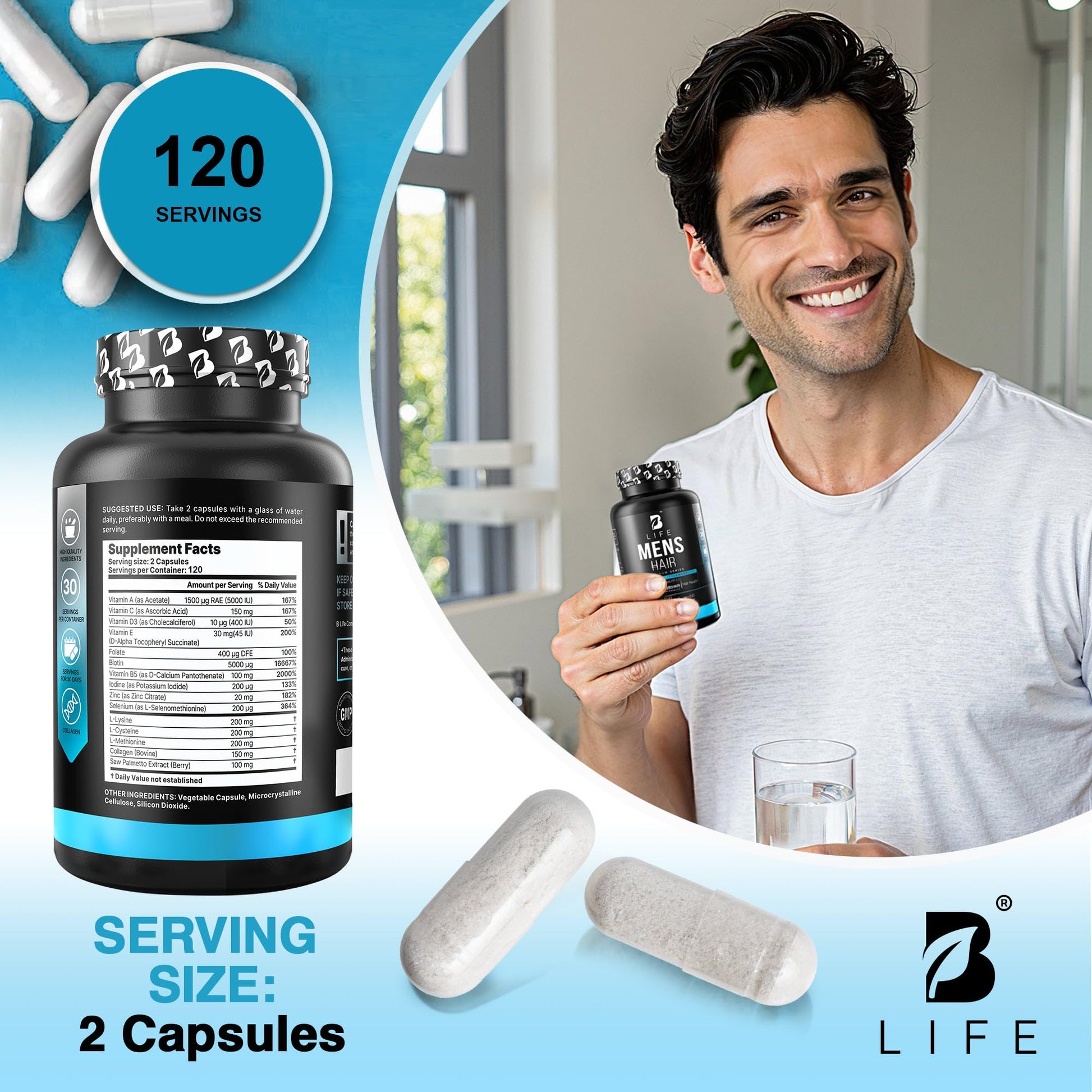 Men’s Hair Growth Supplement – Biotin & Collagen Hair Vitamins for Men – Thicker, Fuller Hair, Nail & Scalp Support – Hair Loss Supplement with Zinc, Selenium & Vitamins A C D E – 240 Capsules B Life Company buy supplements canada