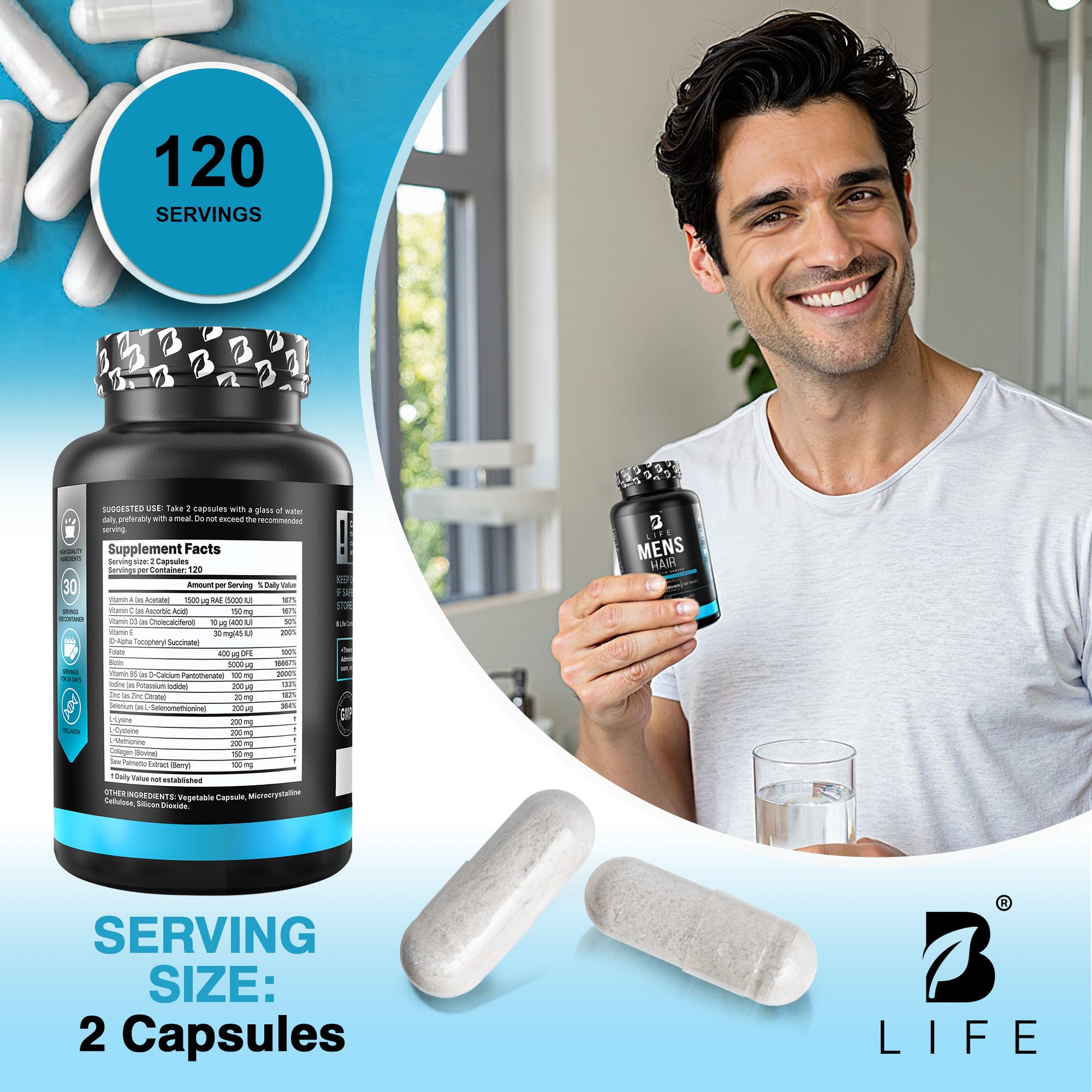 Men’s Hair Growth Supplement – Biotin & Collagen Hair Vitamins for Men – Thicker, Fuller Hair, Nail & Scalp Support – Hair Loss Supplement with Zinc, Selenium & Vitamins A C D E – 240 Capsules B Life Company buy supplements canada