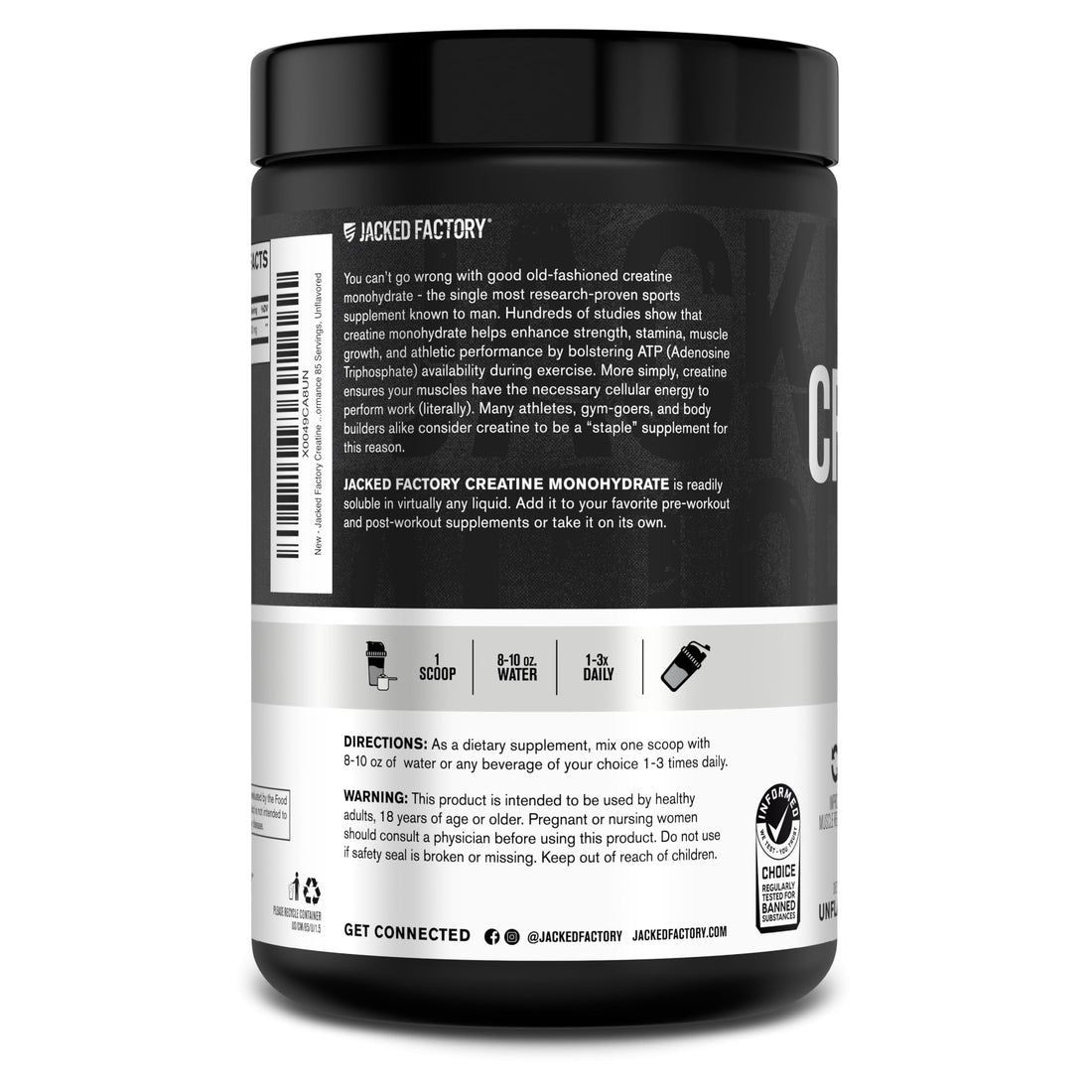 Jacked Factory Creatine Monohydrate Powder 425g - 5g Daily Creatine Supplement for Men and Women, Vegan-Friendly Jacked Factory buy supplements canada