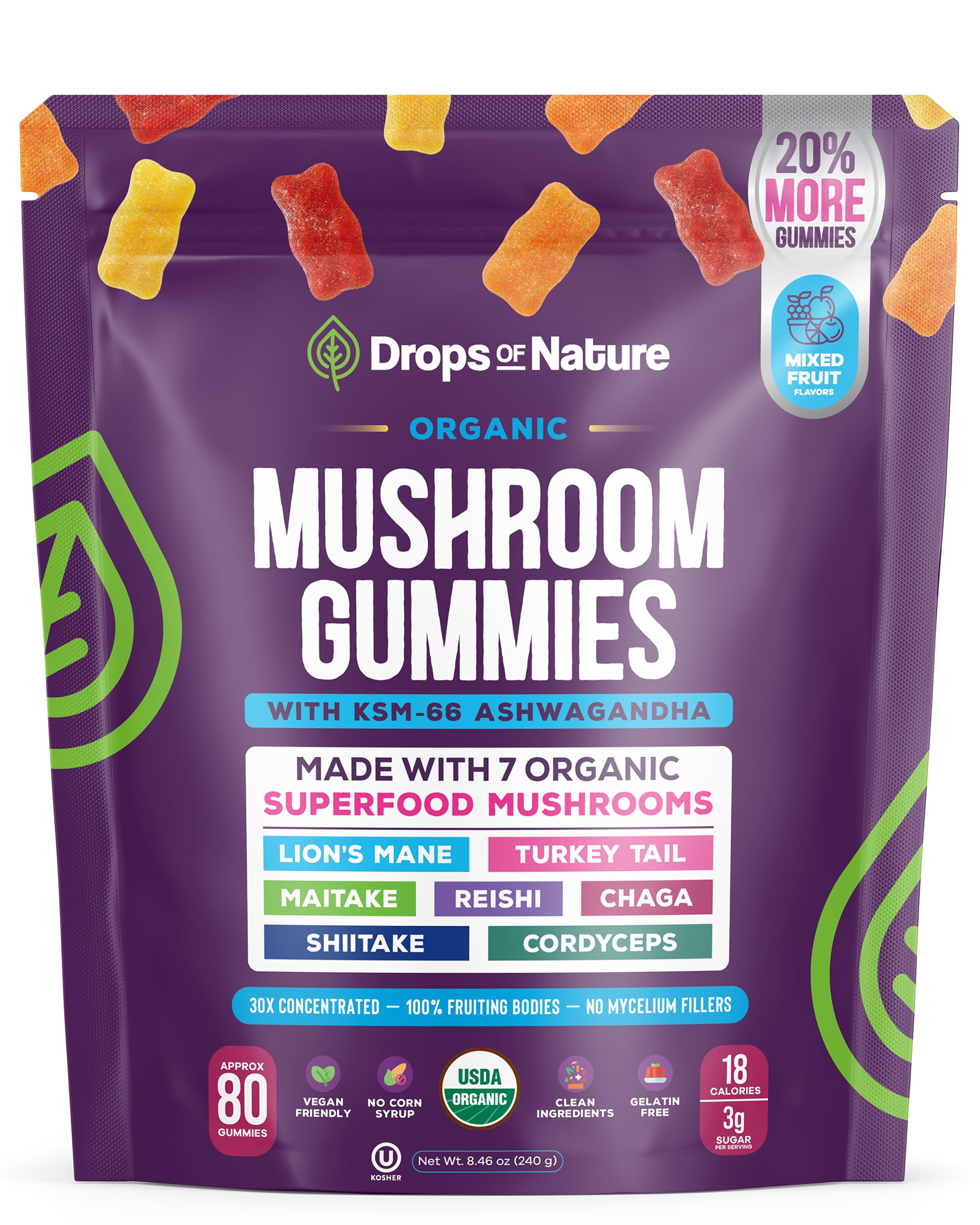 Drops Of Nature Lions Mane & Ashwagandha Gummies – Turkey Tail, Maitake, Reishi, Chaga, Shiitake, Cordyceps – Organic, Low Carb Superfood Gummies Drops Of Nature buy supplements canada