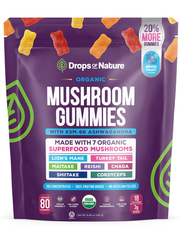 Drops Of Nature Lions Mane & Ashwagandha Gummies – Turkey Tail, Maitake, Reishi, Chaga, Shiitake, Cordyceps – Organic, Low Carb Superfood Gummies Drops Of Nature buy supplements canada