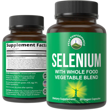 Selenium Supplement with Whole Food Blend of 25+ Vegetables and Fruits for Max Absorption. Pure Selenium Vegan Capsules for Immune System, Thyroid Support, Heart Health, Prostate Support. 30 Pills Peak Performance buy supplements canada