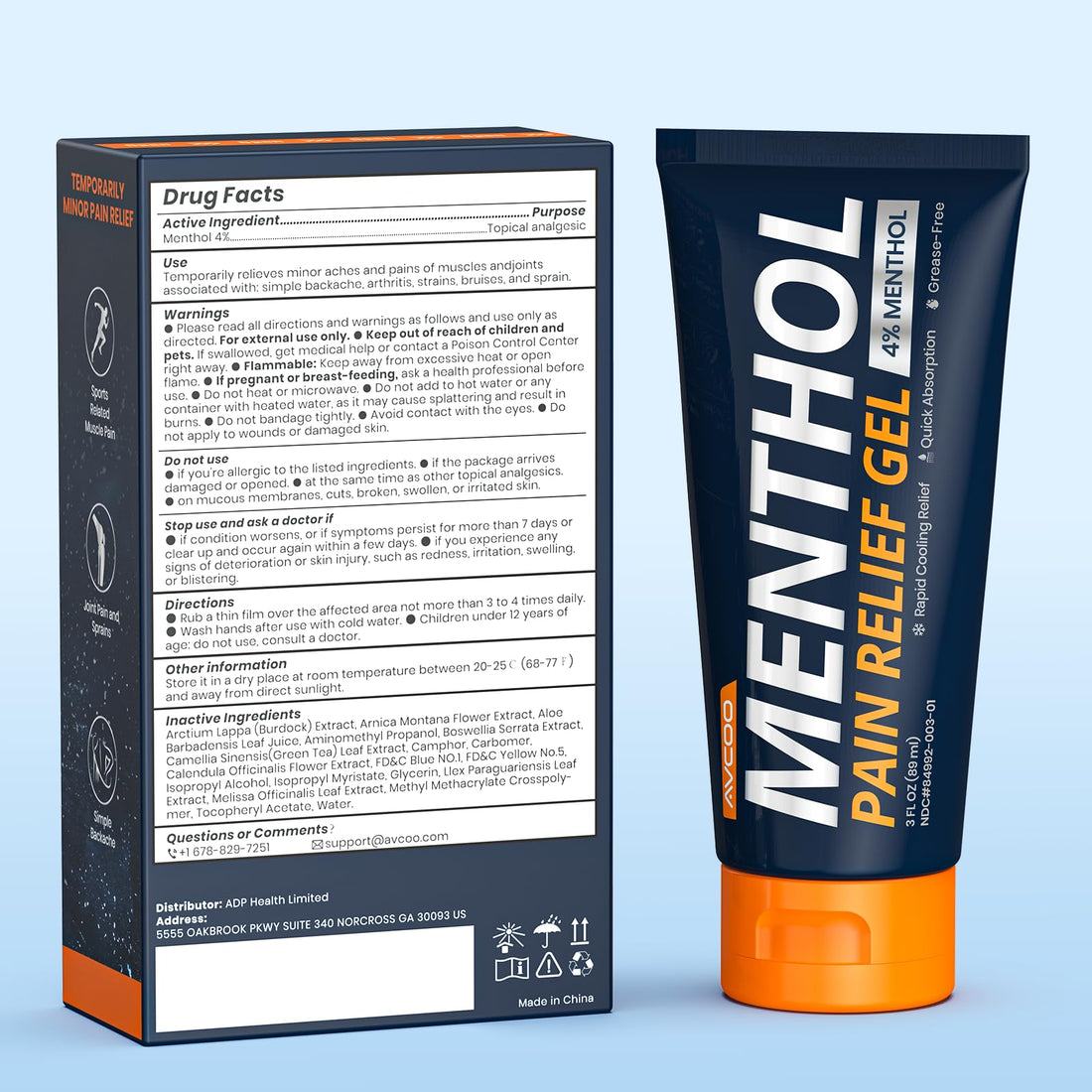 AVCOO 4% Menthol Pain Relief Gel, Cooling Sensation for Arthritis, Knees, Joint, Sore Muscle, Neck, Shoulder and Lower Back Pain Relief, Grease-Free Gel, 2 Packs (3 OZ Per Pack) AVCOO buy supplements canada