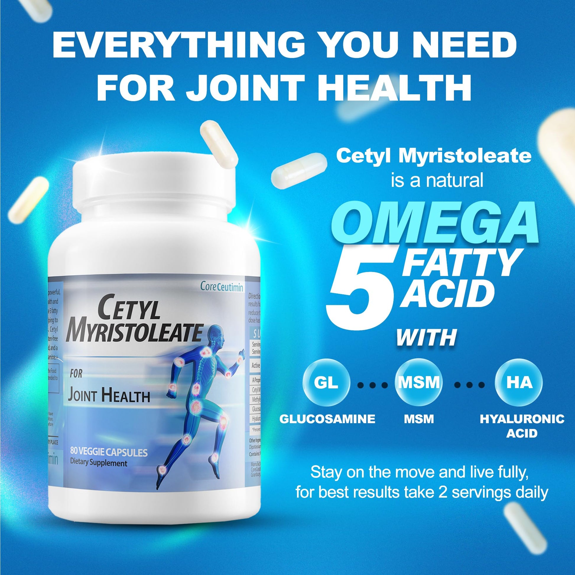 CoreCeutimin Cetyl Myristoleate - Omega 5 Fatty Acid - Ultra Support for Relief from Joint Discomfort and Stiffness - Also Includes Glucosamine, MSM & Hyaluronic Acid - 80 Capsules CoreCeutimin buy supplements canada