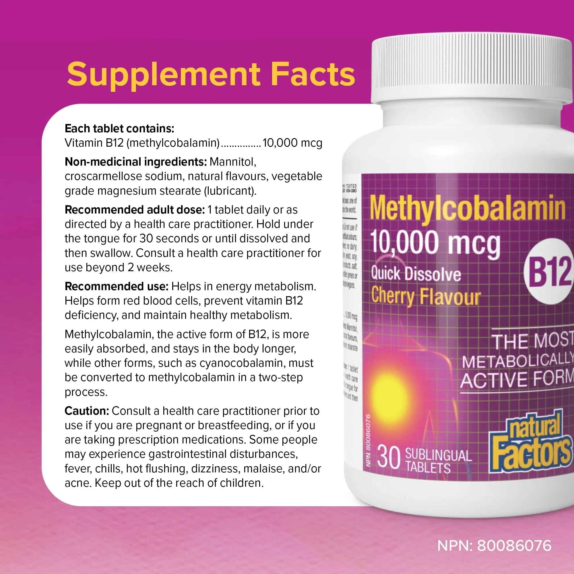 Natural Factors B12 Methylcobalamin, 10,000 mcg, Cherry, 30 Chewable Tablets Natural Factors buy supplements canada