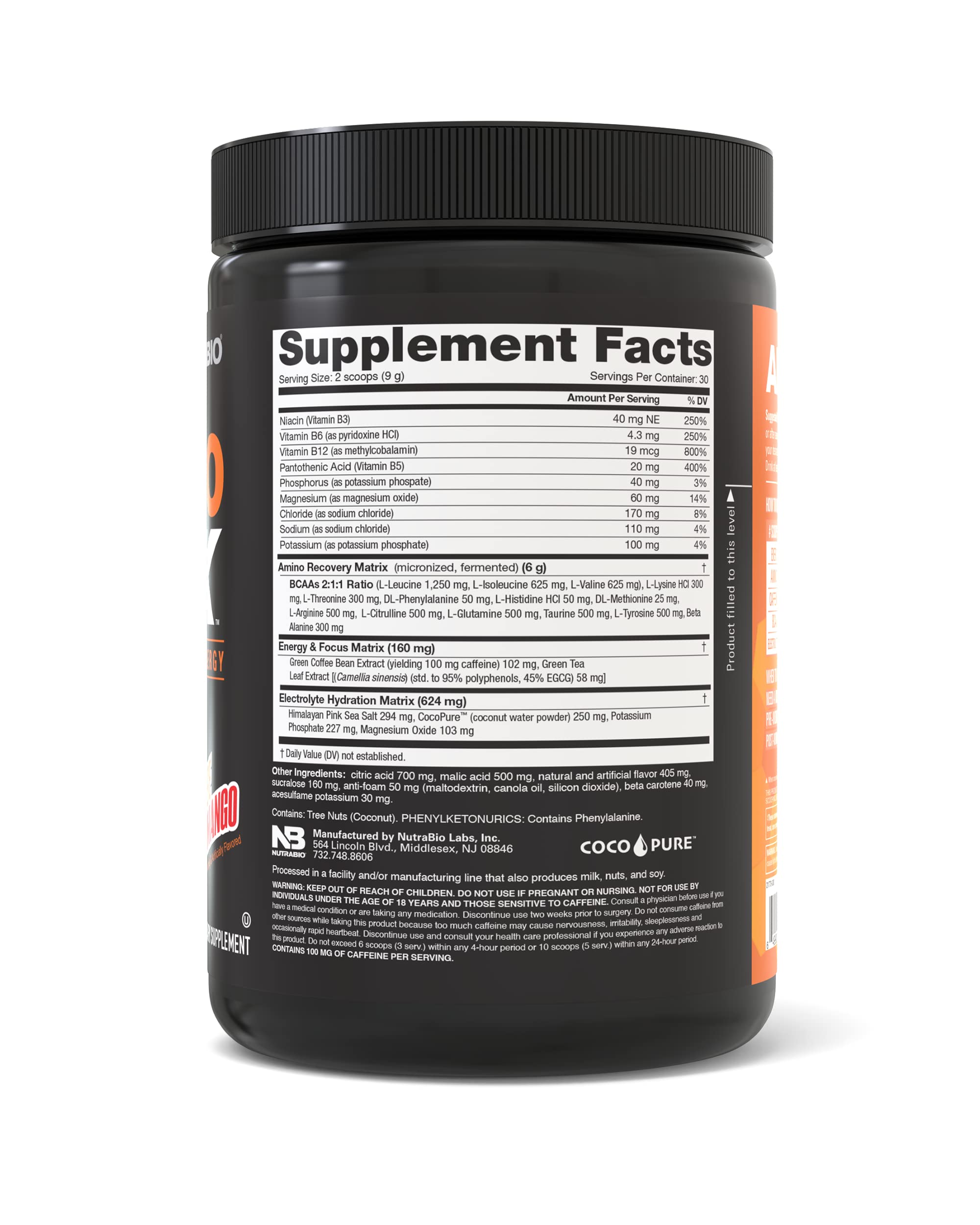 NutraBio Amino Kick - BCAA's, Electrolytes for Hydration, Natural Caffeine- 30 Servings NutraBio buy supplements canada