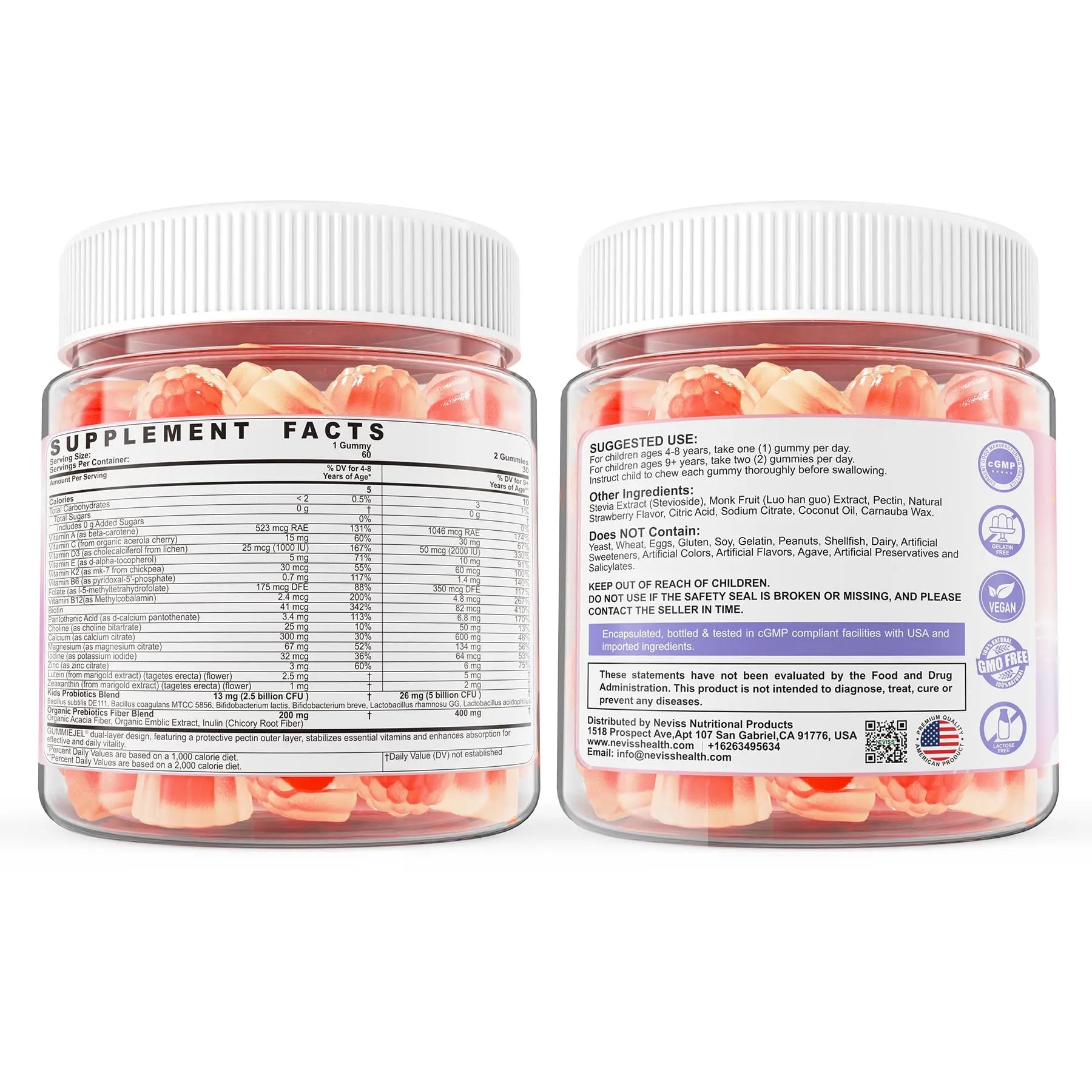Kids Multivitamin Gummies + Calcium, Probiotics, Vitamin D3, C, Methylated B12 & Methylfolate, B6, A, K2, E, Zinc NEVISS buy supplements canada