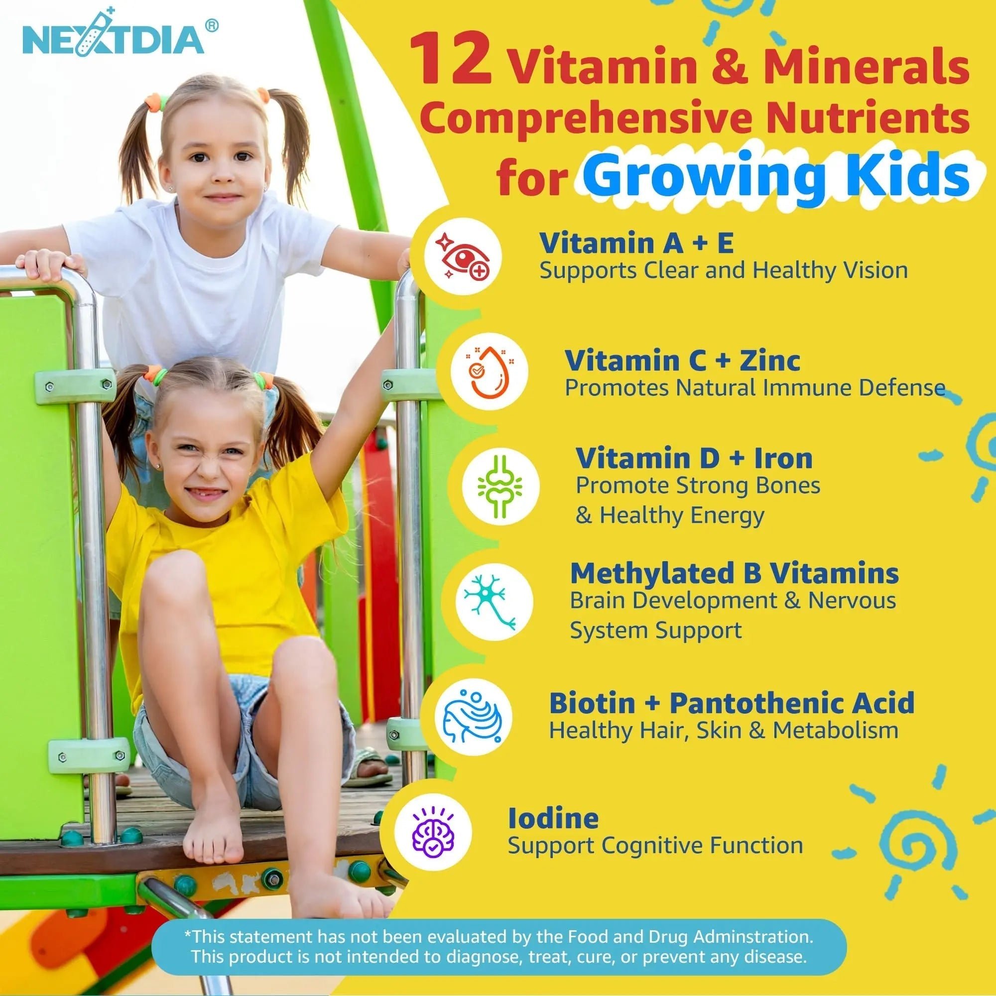 Kids Multivitamin Gummies with Iron, Sugar Free, Kids Daily Vitamins + Probiotics, Algae Omega 3 (EPA/DHA), A, C, D, Methyl B12, Folate, B6, Zinc, Biotin Nextdia buy supplements canada