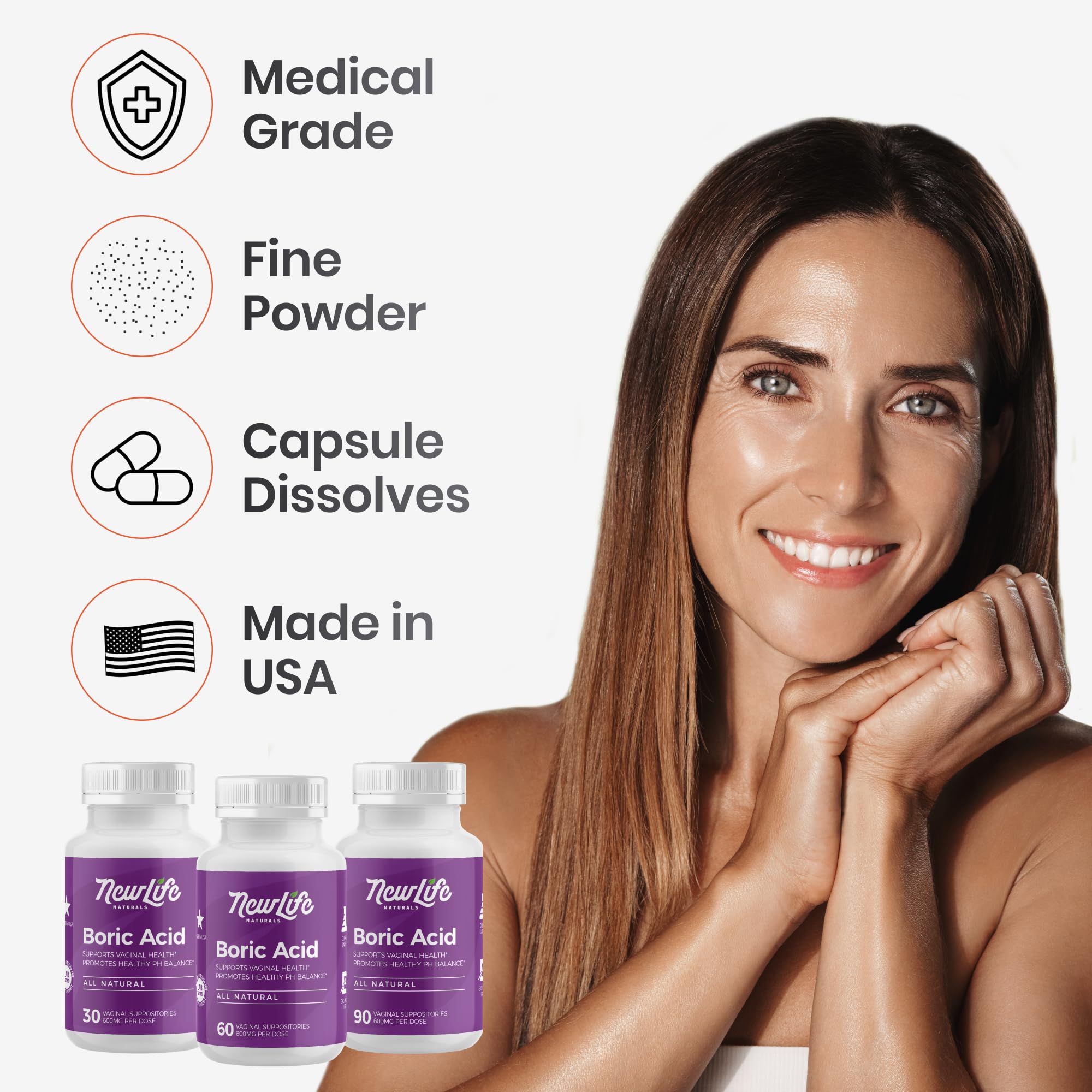 NewLife Naturals - Medical Grade Boric Acid Vaginal Suppositories - 600mg - 100% Pure Womens pH Balance Pills - Yeast Infection, BV - 90 Capsules: Made in USA NewLife Naturals buy supplements canada