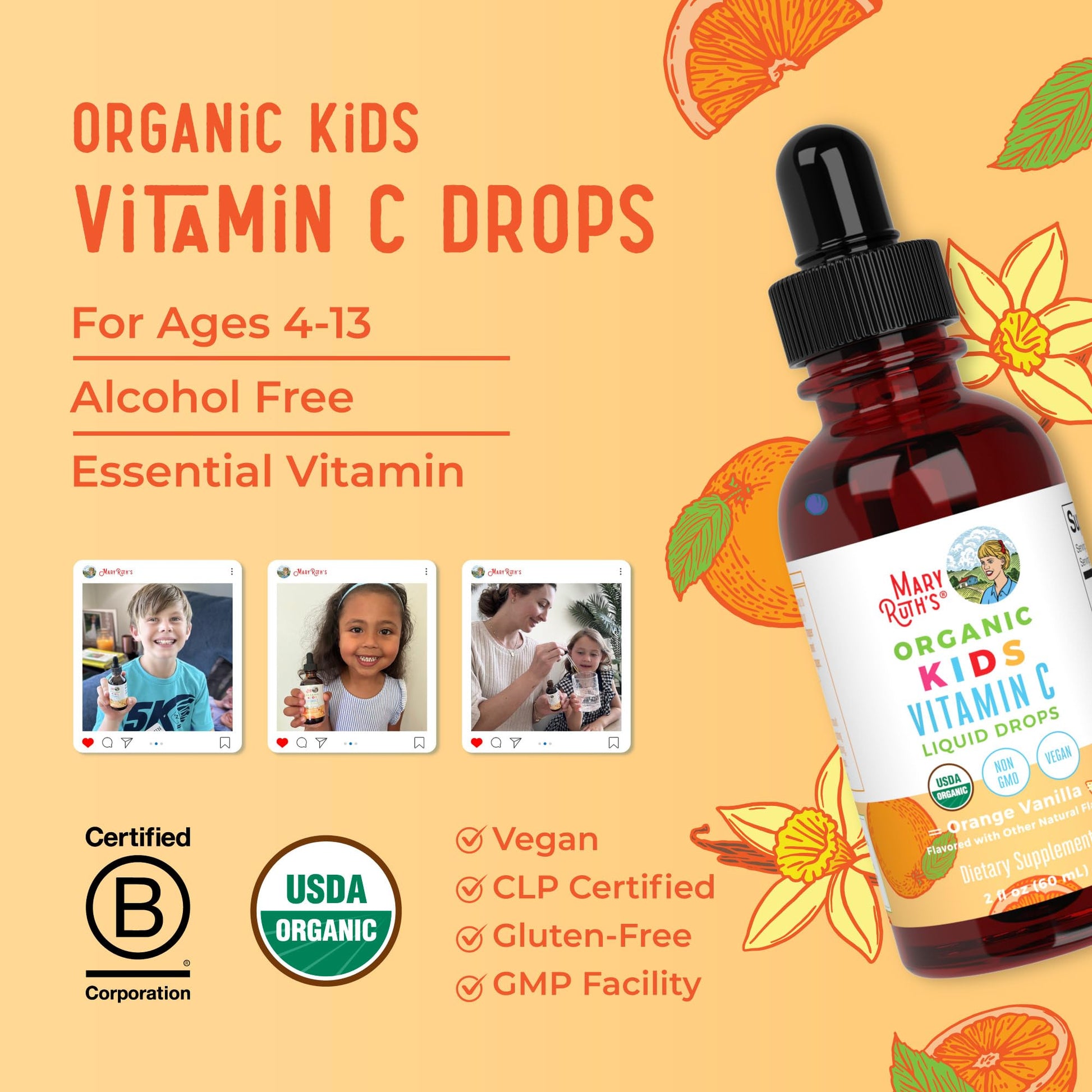 MaryRuth Organics USDA Kids Vitamin C Drops | Vegan Immune Support Supplement for Ages 4-13 | Immune Support & Overall Health | Vitamin C from Organic Acerola Fruit Extract | 2oz MARYRUTH'S buy supplements canada
