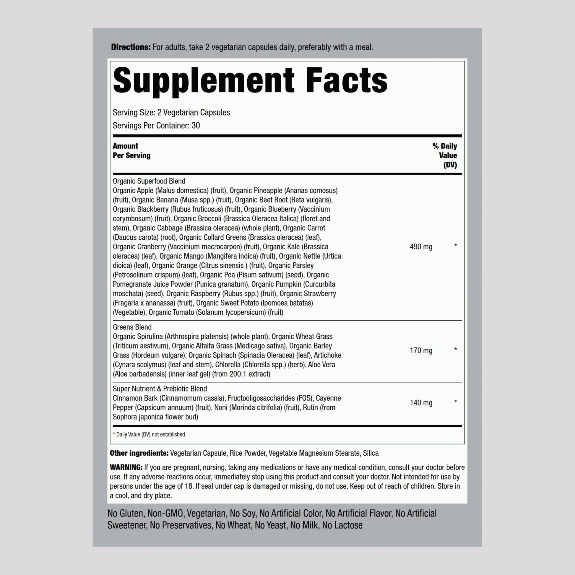 Piping Rock Fruits and Veggies Supplement | 60 Capsules | Superfood Fruit and Vegetables Vitamins | with Prebiotic Blend | Vegetarian Formula | Non-GMO, Gluten Free Piping Rock buy supplements canada