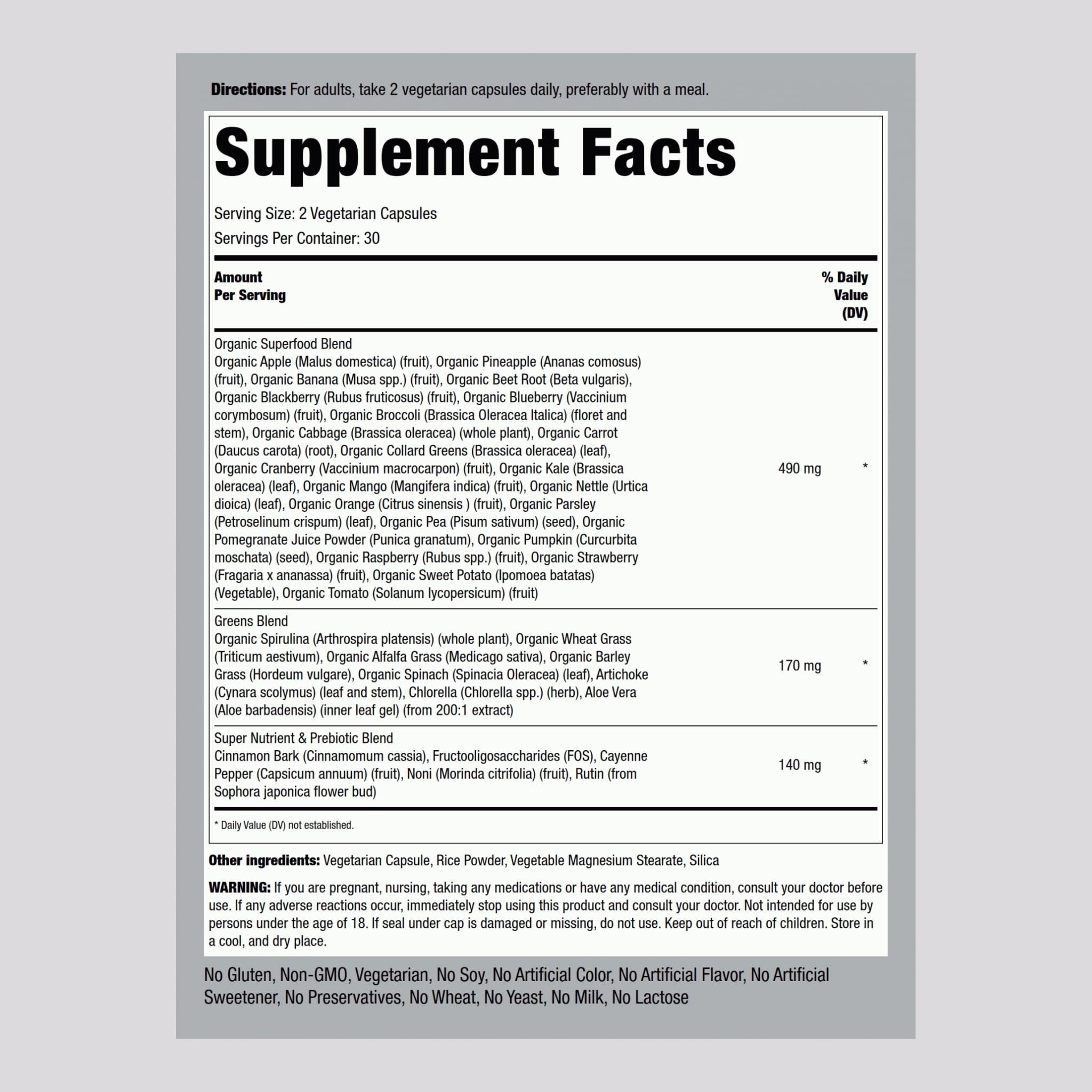Piping Rock Fruits and Veggies Supplement | 60 Capsules | Superfood Fruit and Vegetables Vitamins | with Prebiotic Blend | Vegetarian Formula | Non-GMO, Gluten Free Piping Rock buy supplements canada