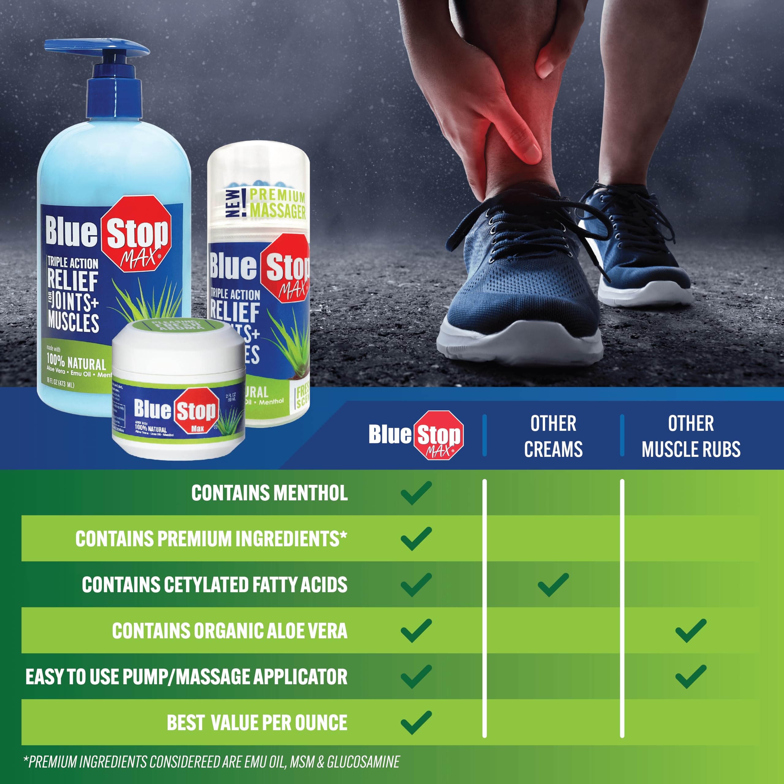 Blue Stop Max Massage Gel for Body Aches, 16 oz Pump Bottle; 3 in 1 Product Relieves Body Aches, Supports Joints and Nourishes The Skin Blue Stop Max buy supplements canada