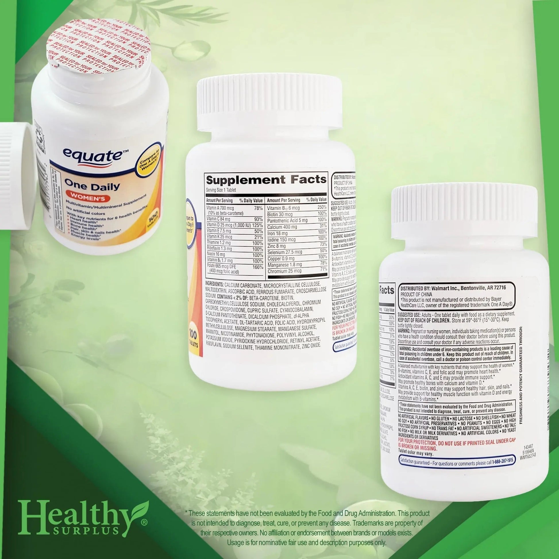 Healthy Surplus Equate One Daily Women's Multivitamin/Multimineral Supplement 100 Tablets and Vital Volumes Vitams Healthy Surplus buy supplements canada
