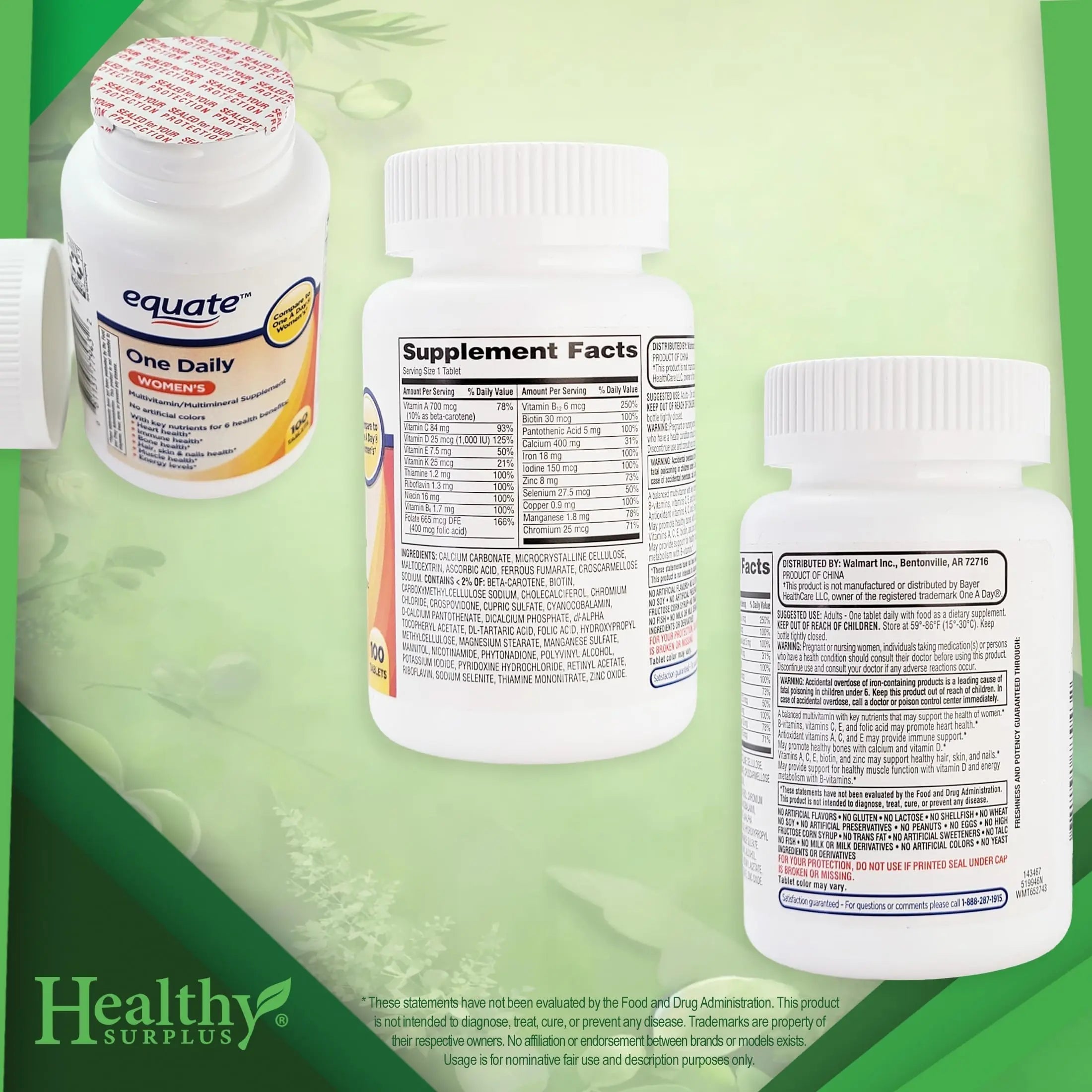 Healthy Surplus Equate One Daily Women's Multivitamin/Multimineral Supplement 100 Tablets and Vital Volumes Vitams Healthy Surplus buy supplements canada