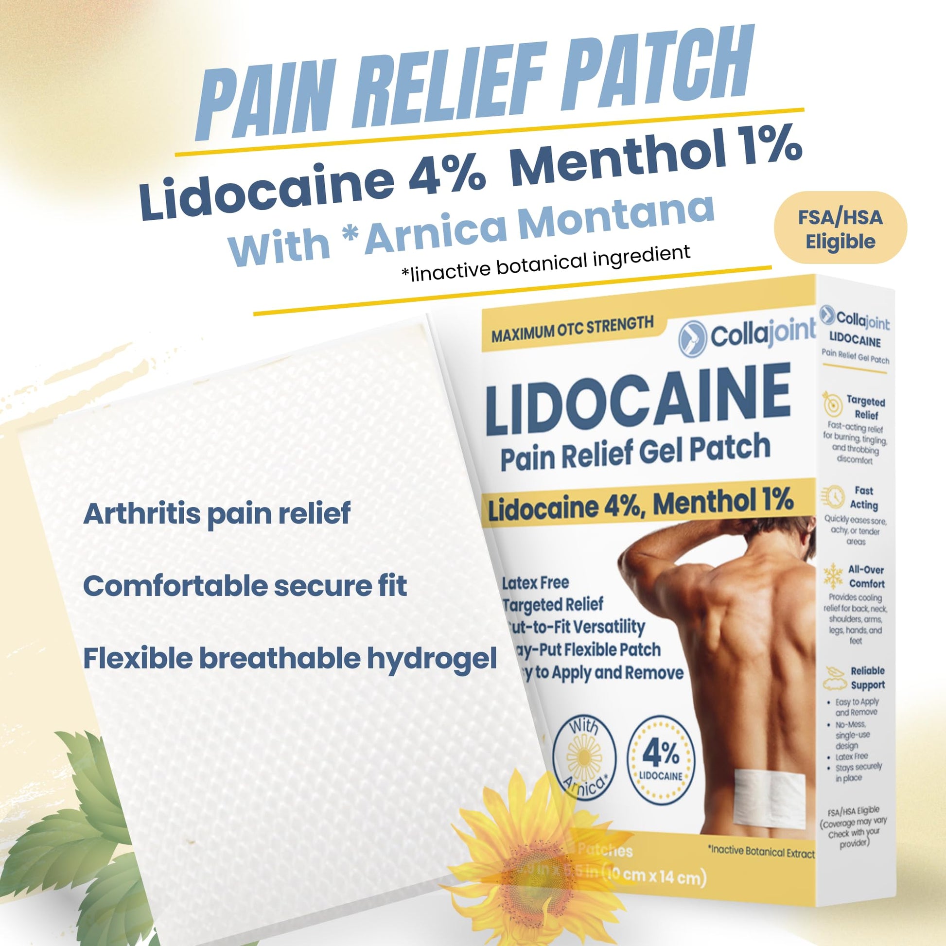 Collajoint Maximum-Strength Lidocaine 4% & Menthol 1% Hydrogel Pain Relief Patch with Arnica Montana Flower Extract-Temporary Numbing & Cooling Relief for Sore Muscles, Stiff Joints & Arthritis Collajoint buy supplements canada