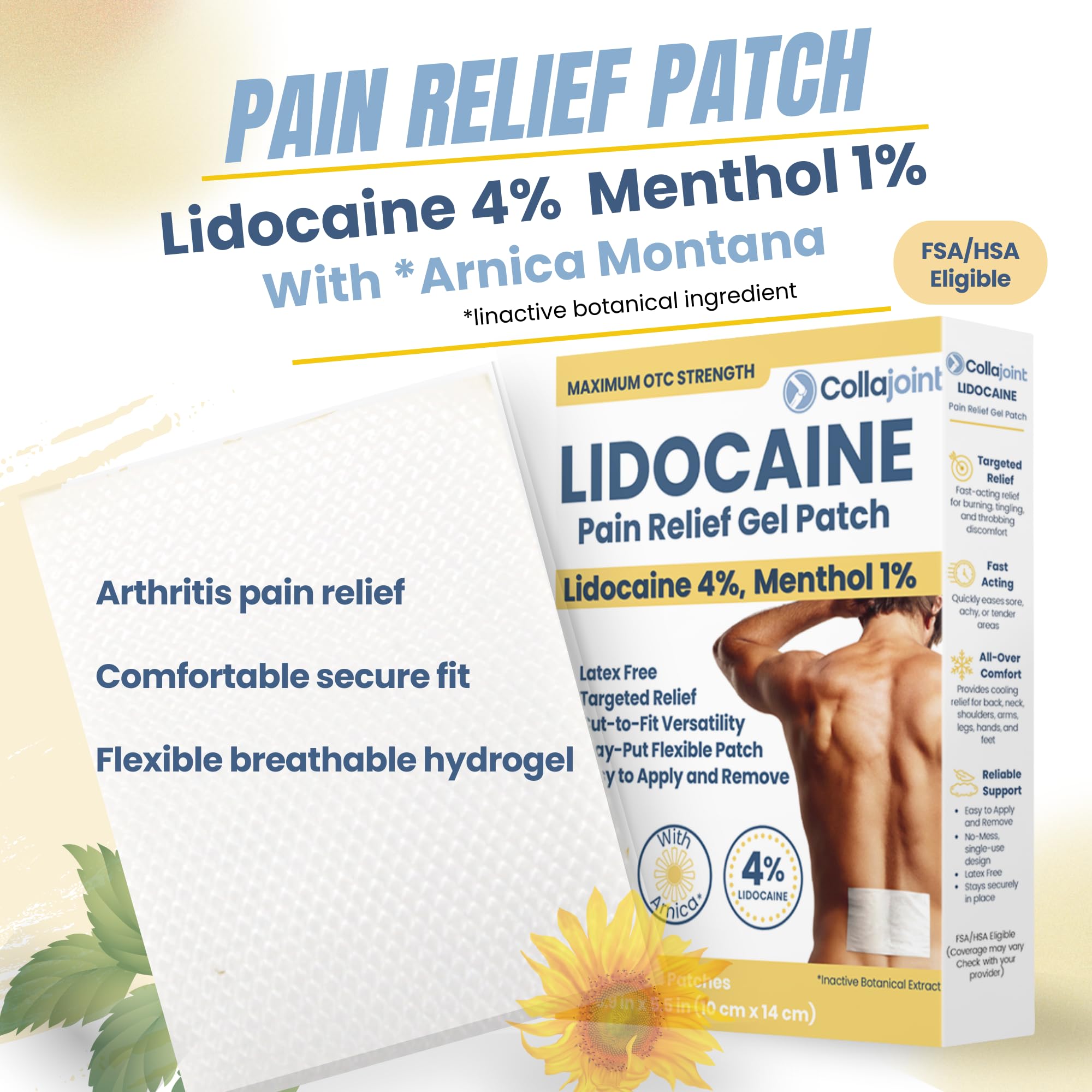 Collajoint Maximum-Strength Lidocaine 4% & Menthol 1% Hydrogel Pain Relief Patch with Arnica Montana Flower Extract-Temporary Numbing & Cooling Relief for Sore Muscles, Stiff Joints & Arthritis Collajoint buy supplements canada