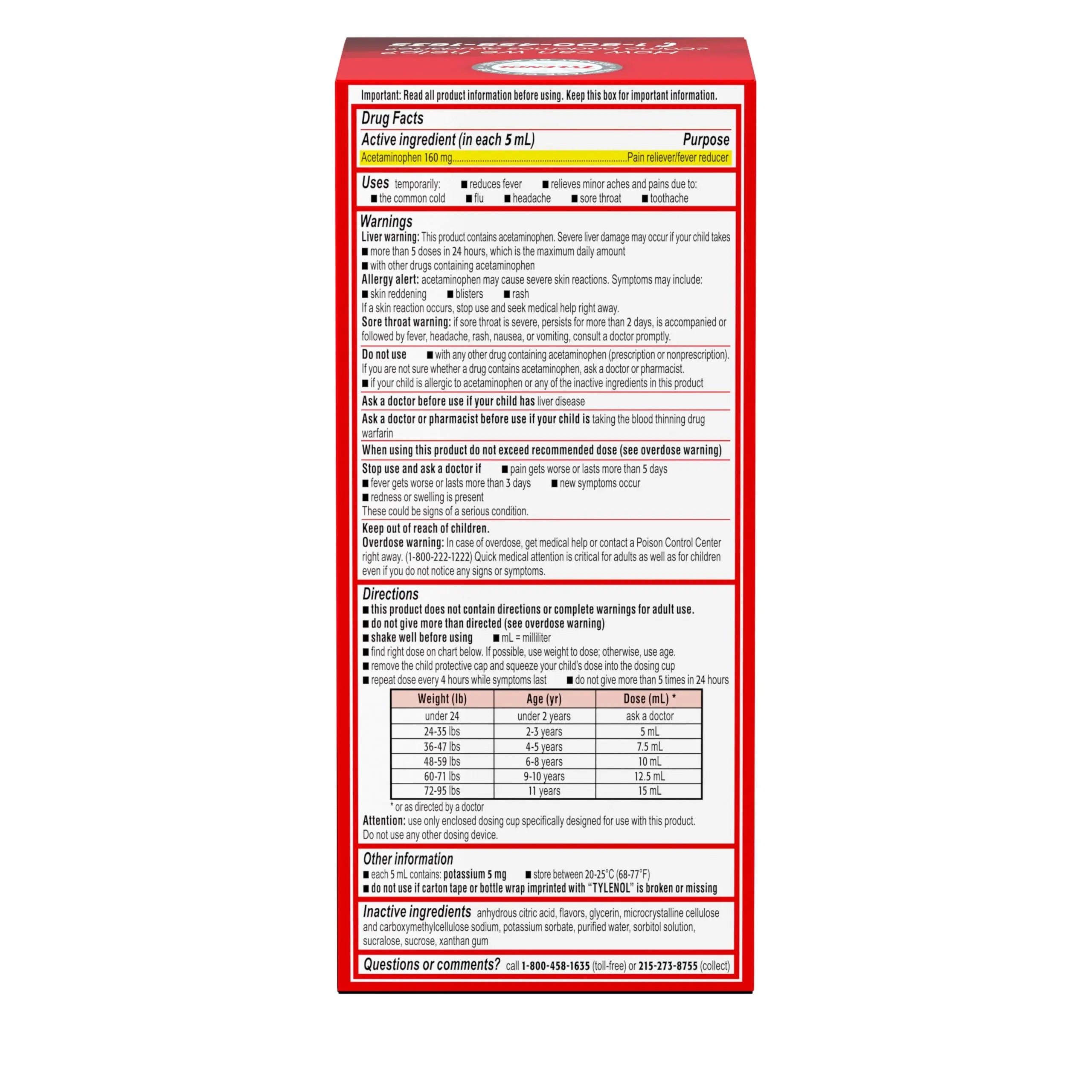 Children's Tylenol Liquid Pain Relief & Fever Medicine, Oral Suspension, Dye-Free, Acetaminophen, No Aspirin, No Ibuprofen, No High Fructose Corn Syrup; Cherry Flavor, 8 fl. oz.; Pack of 1 Tylenol buy supplements canada