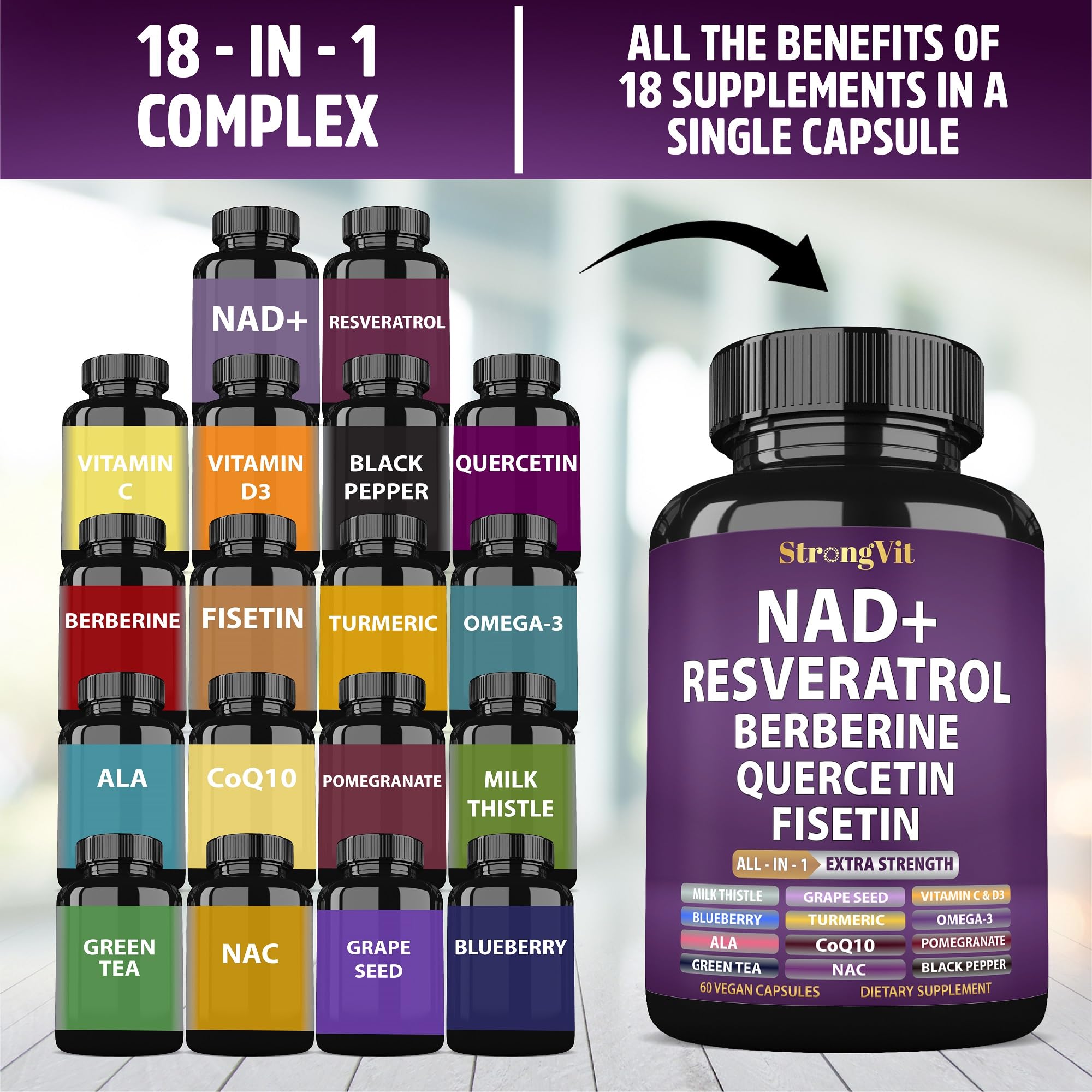 NAD Resveratrol Supplement with Berberine, Quercetin, CoQ10. Anti-Aging Formula for Women & Men. Liposomal NAD Plus, NAD+ Booster, Pure Organic Vitamin, USA StrongVit buy supplements canada