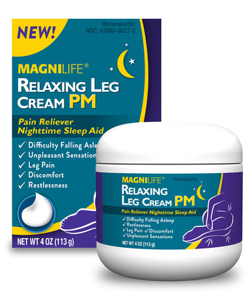 MagniLife Relaxing Leg Cream PM, 4 Oz, Homeopathic Nighttime Pain Reliever & Sleep Aid with Lavender & Magnesium, Non-Greasy Deep Penetrating Cream for Restless Legs & Discomfort MagniLife buy supplements canada