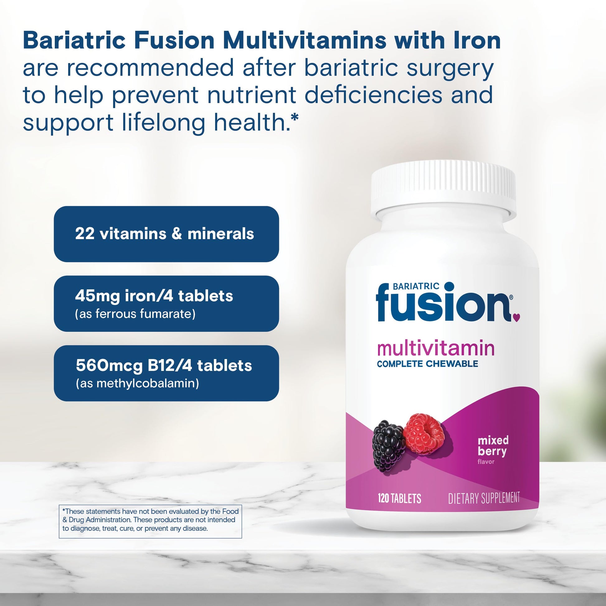 Bariatric Fusion Bariatric Multivitamin with Iron Complete Chewable | Mixed Berry | Post Bariatric Vitamins for Gastric Bypass Bariatric Fusion buy supplements canada