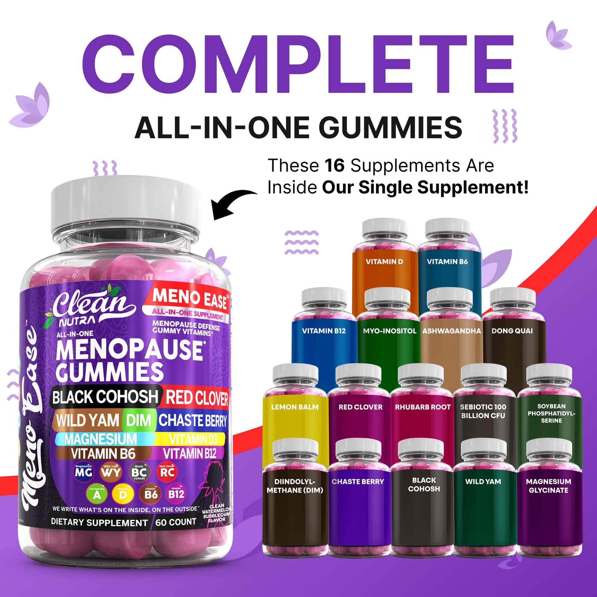 Menopause Supplement for Women Gummies with Black Cohosh, Wild Yam, DIM, Magnesium, Red Clover Chasteberry for Hormone Balance Relief Night Sweats Mood Plus Bergamot, Vitamin D3, Vitamin B6 B12 Clean Nutraceuticals buy supplements canada