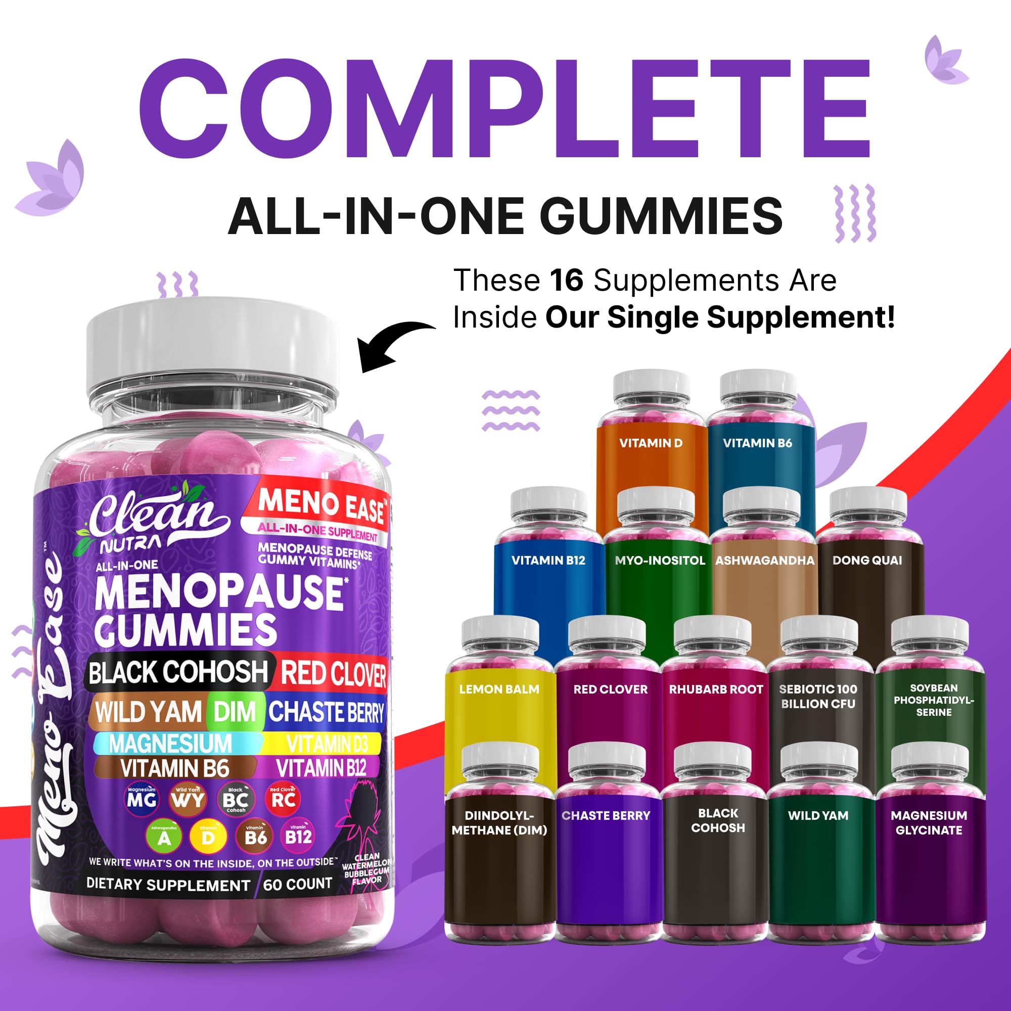 Menopause Supplement for Women Gummies with Black Cohosh, Wild Yam, DIM, Magnesium, Red Clover Chasteberry for Hormone Balance Relief Night Sweats Mood Plus Bergamot, Vitamin D3, Vitamin B6 B12 Clean Nutraceuticals buy supplements canada