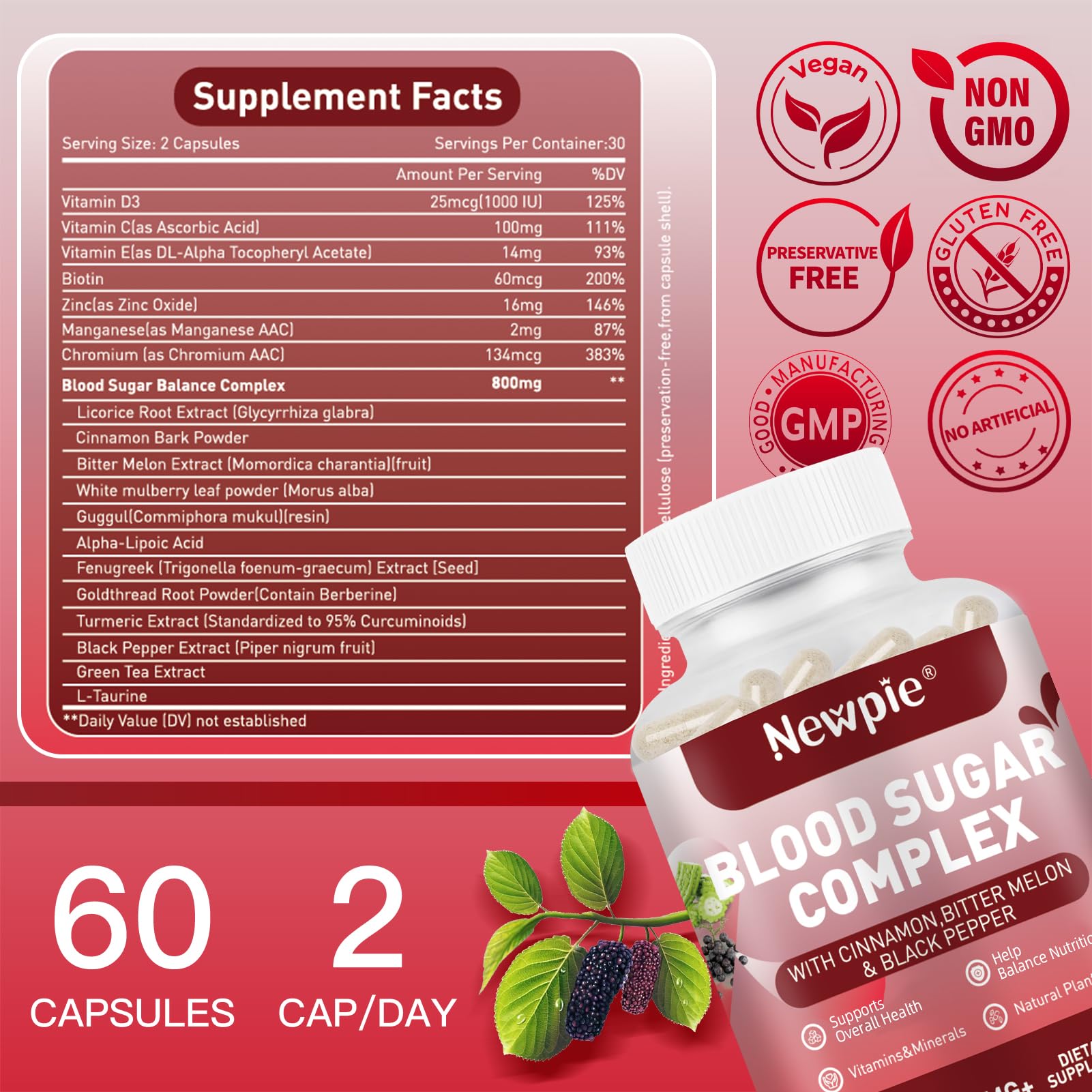 Blood Sugar Complex Supplement – Natural with 20 Active Herbs and Vitamins, Including Cinnamon, Bitter Melon, Black Pepper, Licorice, Vegan, Non-GMO, Gluten-Free, 60 Capsules HOWEEJET buy supplements canada