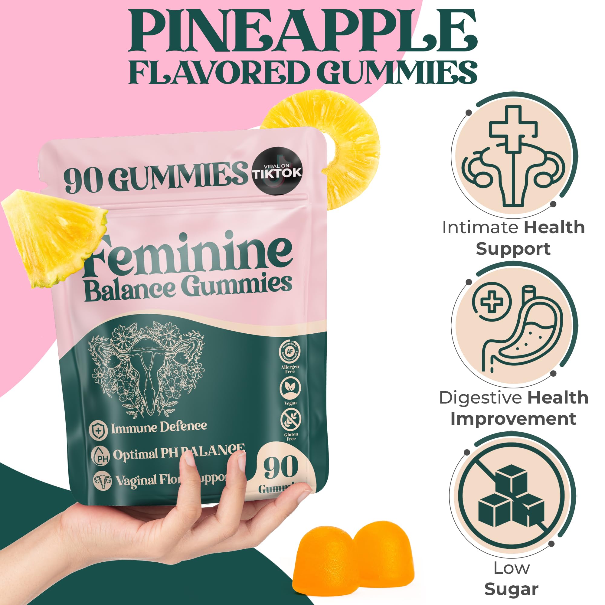 ORGANIC UPLIFT Premium Feminine Balance Gummies - for Women’s Health & Wellness - Immune Support - Vegan, Gluten-Free - Hawaiian Pineapple - 90 Gummies - 45 Servings ORGANIC UPLIFT buy supplements canada
