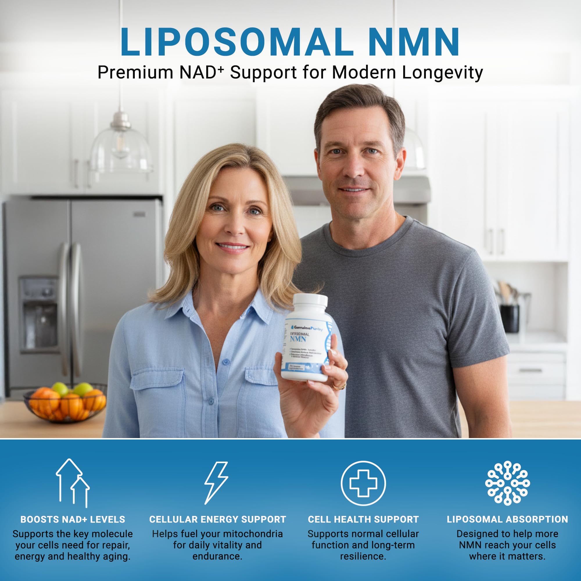 GenuinePurity - 250mg Liposomal NMN Supplement - 60 Vegan Capsules to Support NAD+ Production, Cellular Energy & Healthy Aging - Nicotinamide Mononucleotide for Metabolic Wellness & Immune Support GenuinePurity buy supplements canada