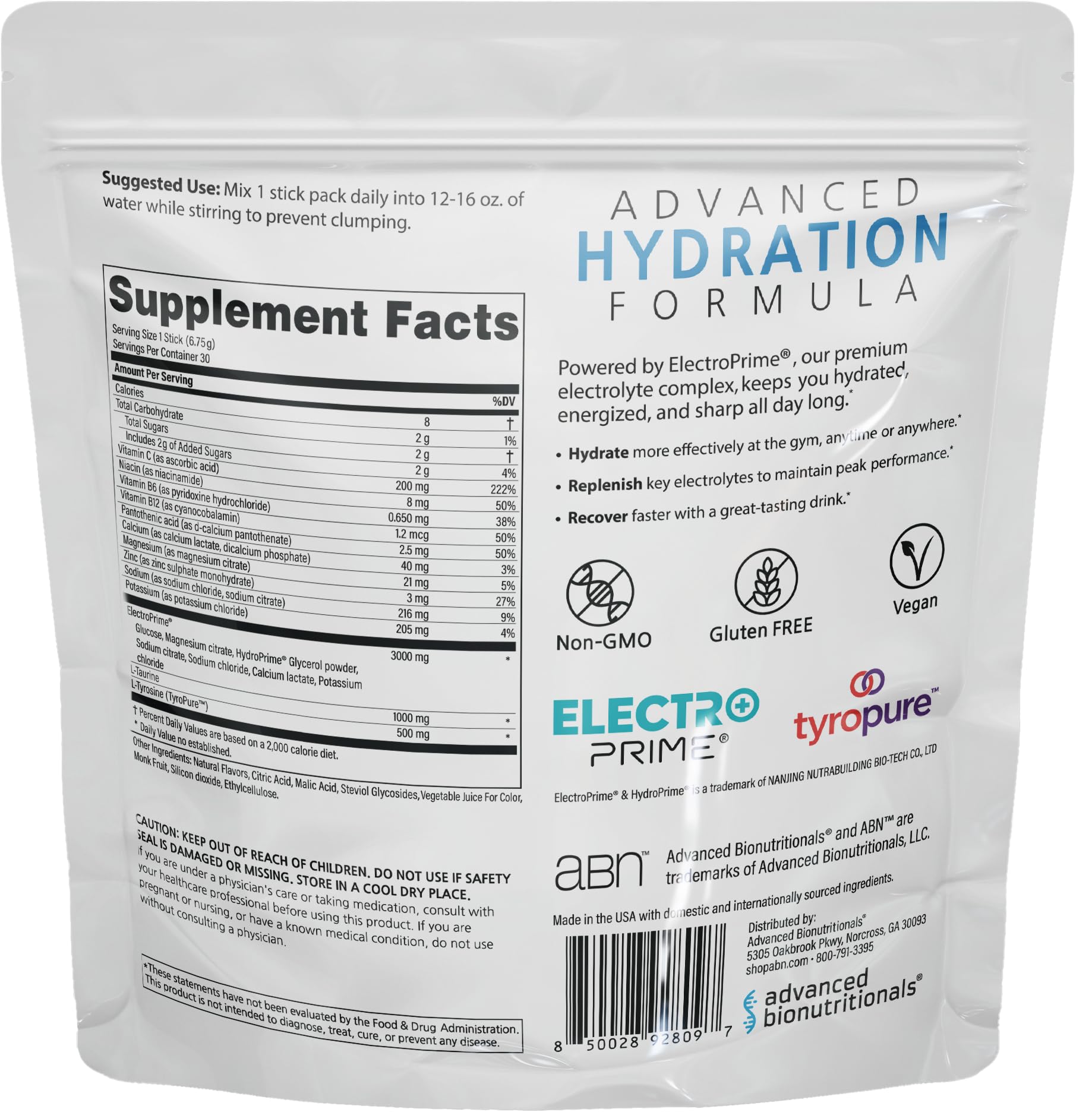 Advanced Bionutritionals Advanced Hydration Formula Electrolyte Drink Mix Powder with ElectroPrime®, L-Taurine, TyroPure™, B-Vitamins, Vitamin C – Strawberry Watermelon – 30 Stick Packs Advanced Bionutritionals buy supplements canada