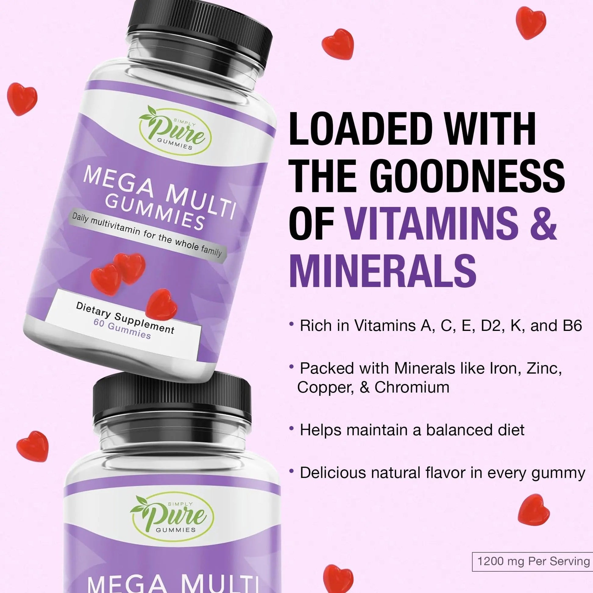 Pure By Nature Mega Multi Gummies, Multivitamin Gummies for Women & Men, Kids Multivitamin Gummies with A, D2, C, E, K, Biotin Pure By Nature buy supplements canada