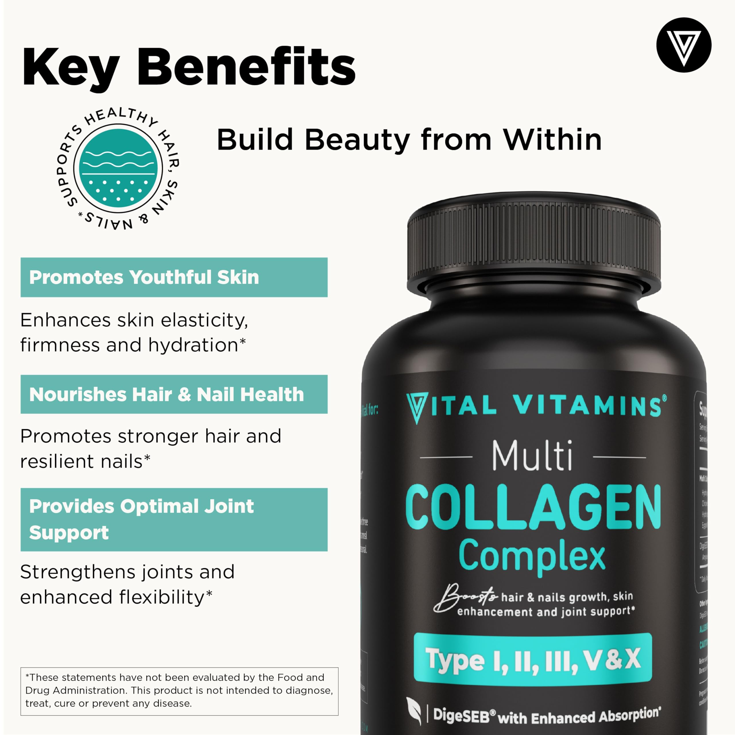 Vital Vitamins Multi Collagen for Women & Men - Type I, II, III, V, X - Grass Fed, Non-GMO - 150 Capsules Vital Vitamins buy supplements canada