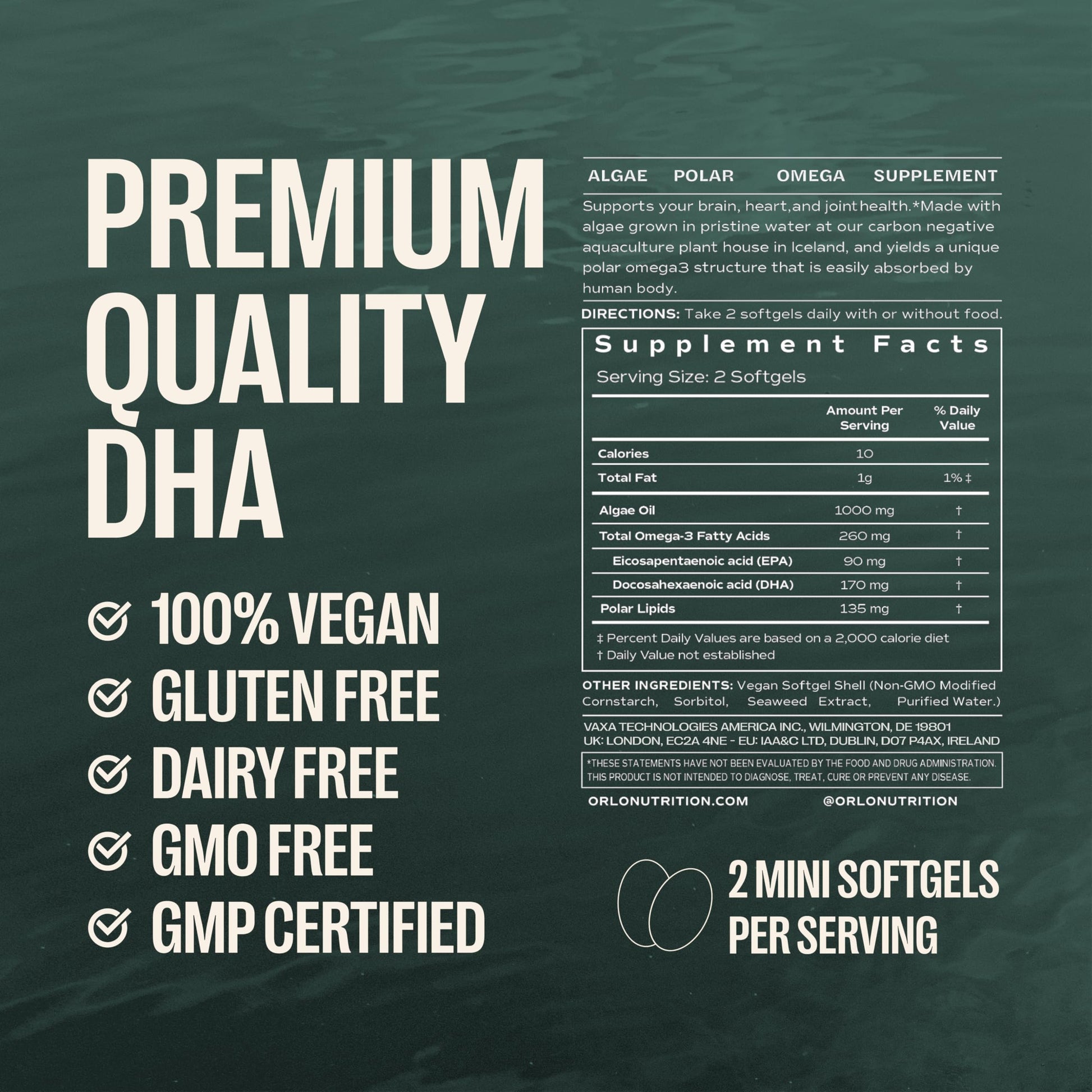 Orlo DHA Supplement 1000mg - 3X Absorption Natural Icelandic Nordic Omega 3 DHA & EPA for Brain & Eye Support – Vegan Fish Oil Alternative, No Fishy Aftertaste, 60 Easy-to-Swallow Mini Softgels Orlo buy supplements canada