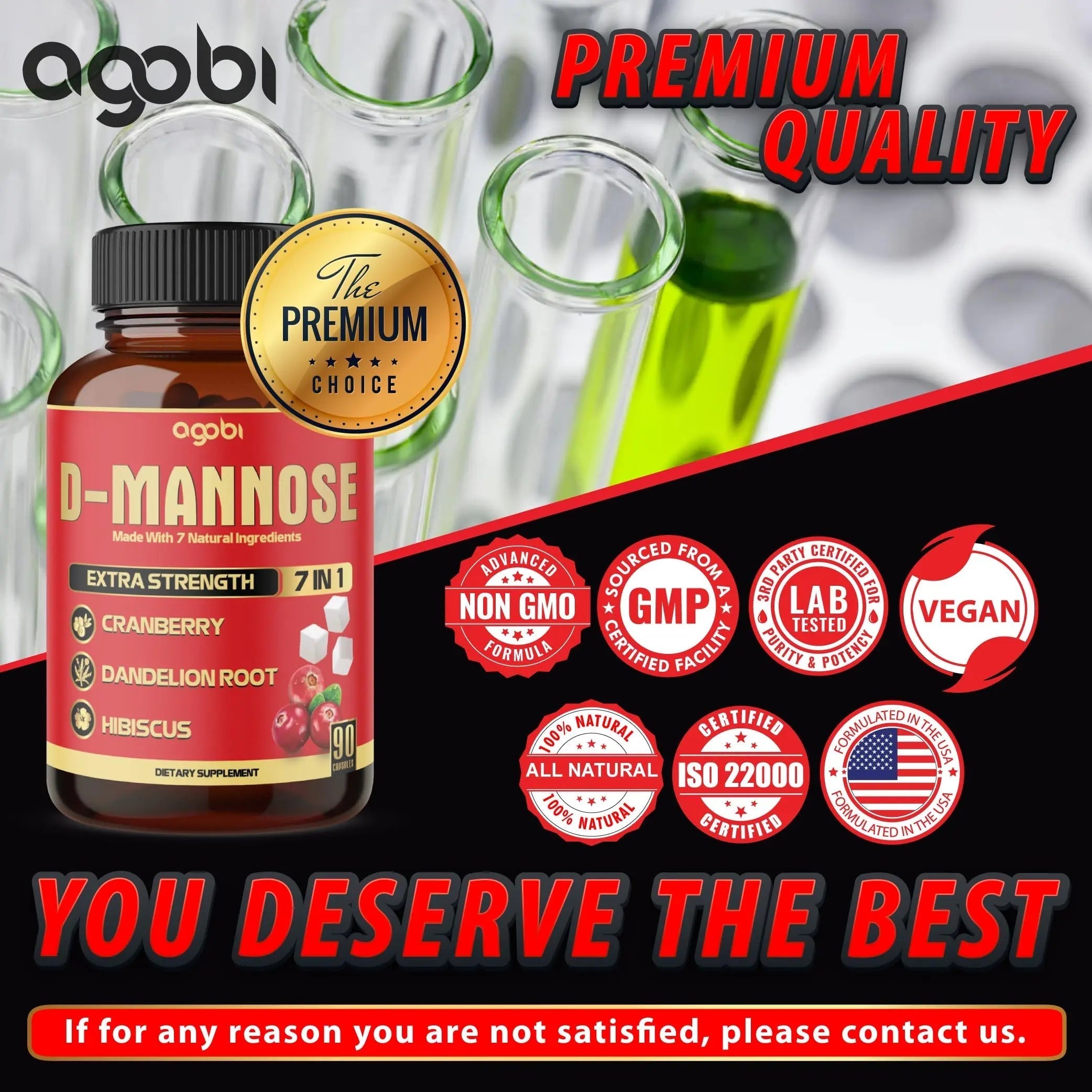 agobi D-Mannose Capsules - 7 Herbs with Cranberry, Dandelion, Hibiscus and More - Support Flush Impurities and Urinary Tract Health - 90 Vegan Capsules 3-Month Supply agobi buy supplements canada